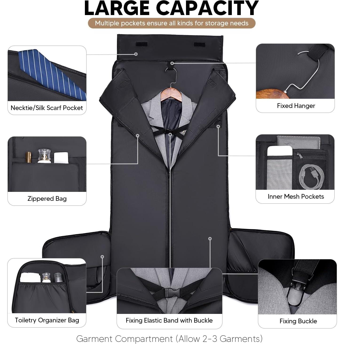 Convertible Garment Bag for Travel, Carry on Garment Duffle Bags for Travel, Canvas Garment Duffle Bag for Men Women with Shoe Compartment - 2 in 1 Hanging Suitcase Suit Travel Bags-Black