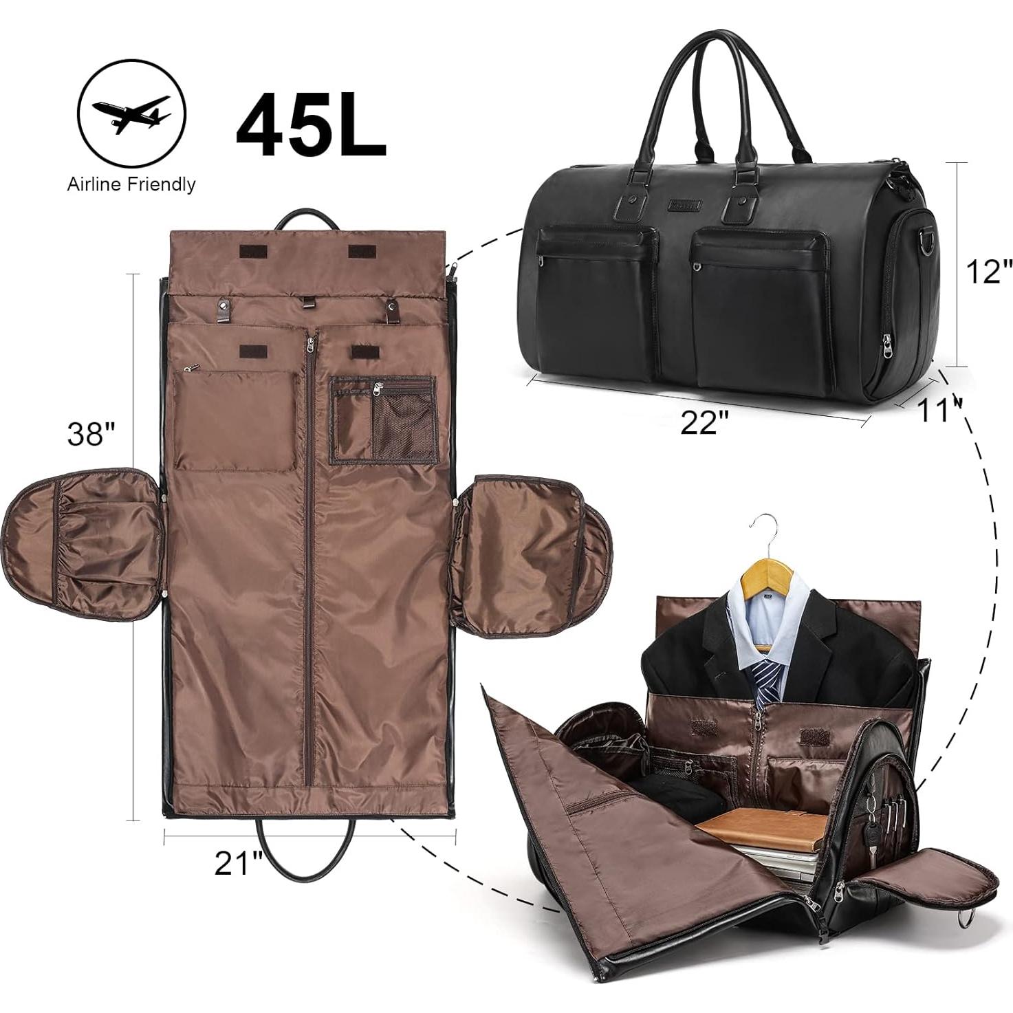 Bolsa de Garment Modoker de Cuero Negro 45L para Viajes