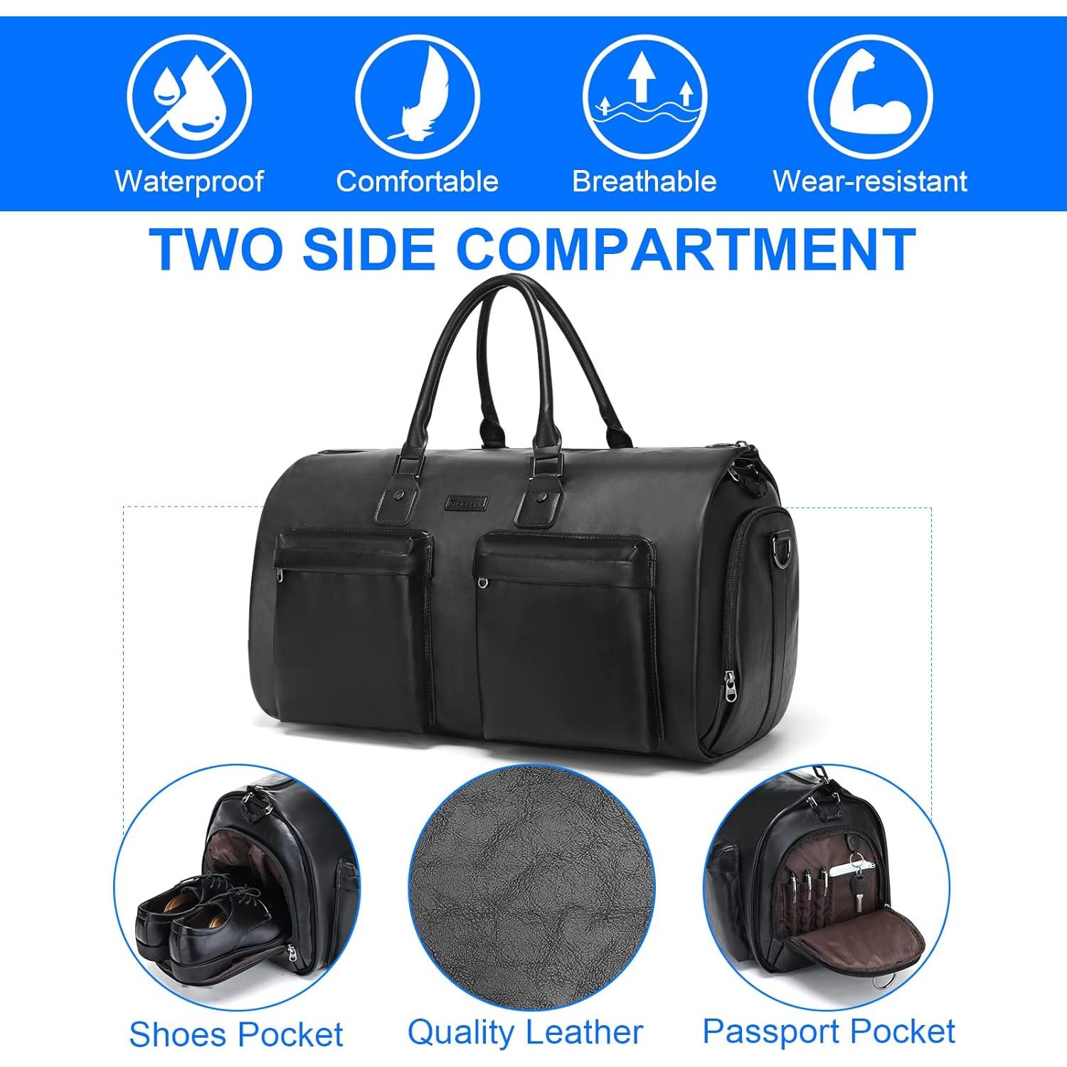 Bolsa de Garment Modoker de Cuero Negro 45L para Viajes