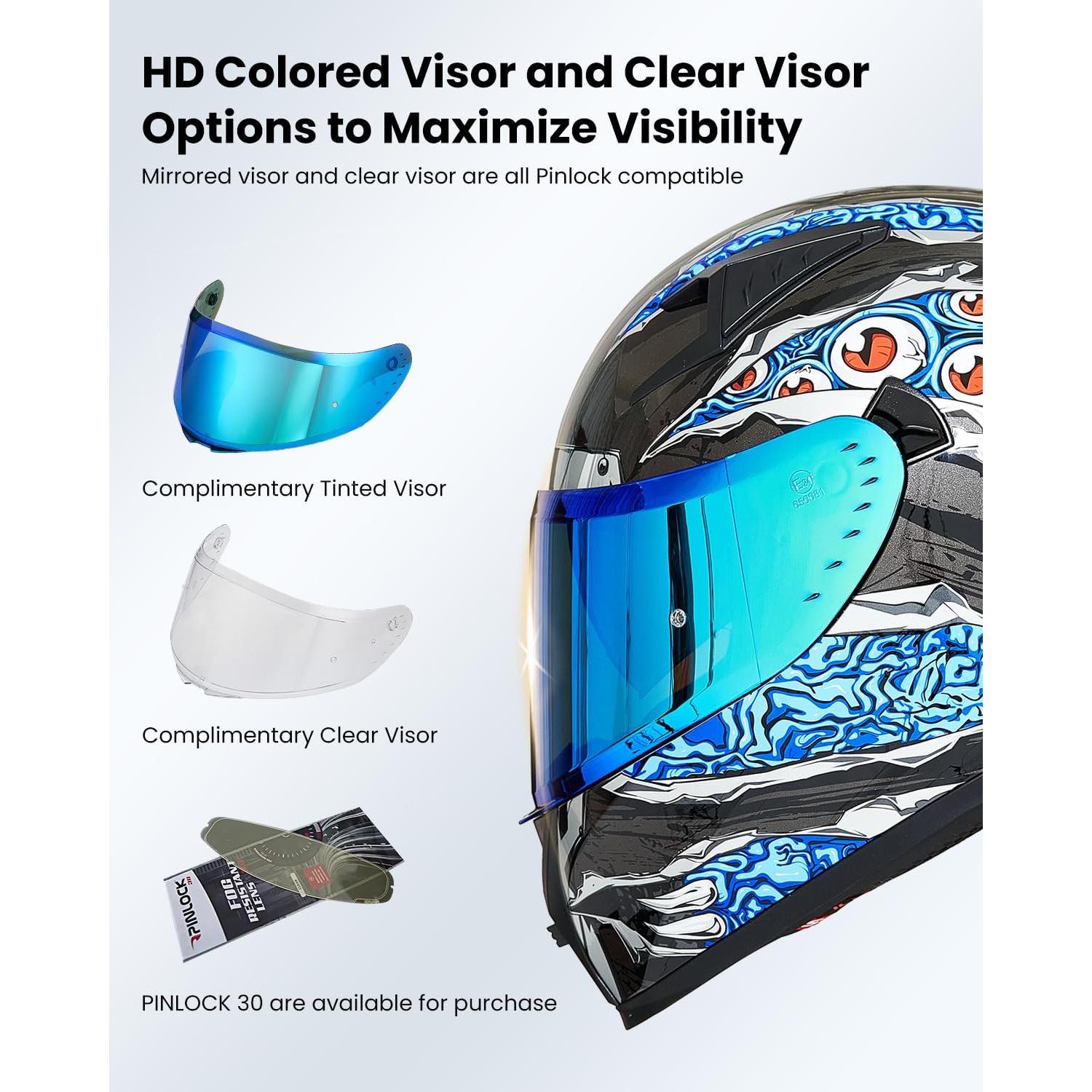 Casco de Motocicleta ILM Z501 Azul Manta X-Large con Visera