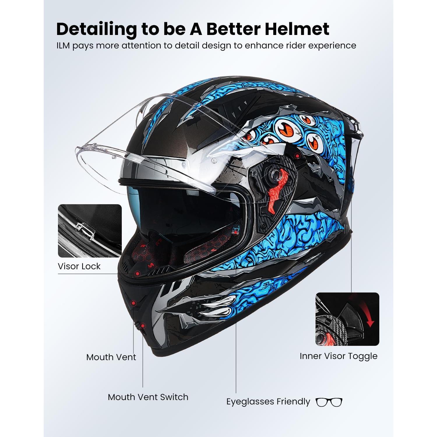 Casco de Motocicleta ILM Z501 Azul Manta X-Large con Visera