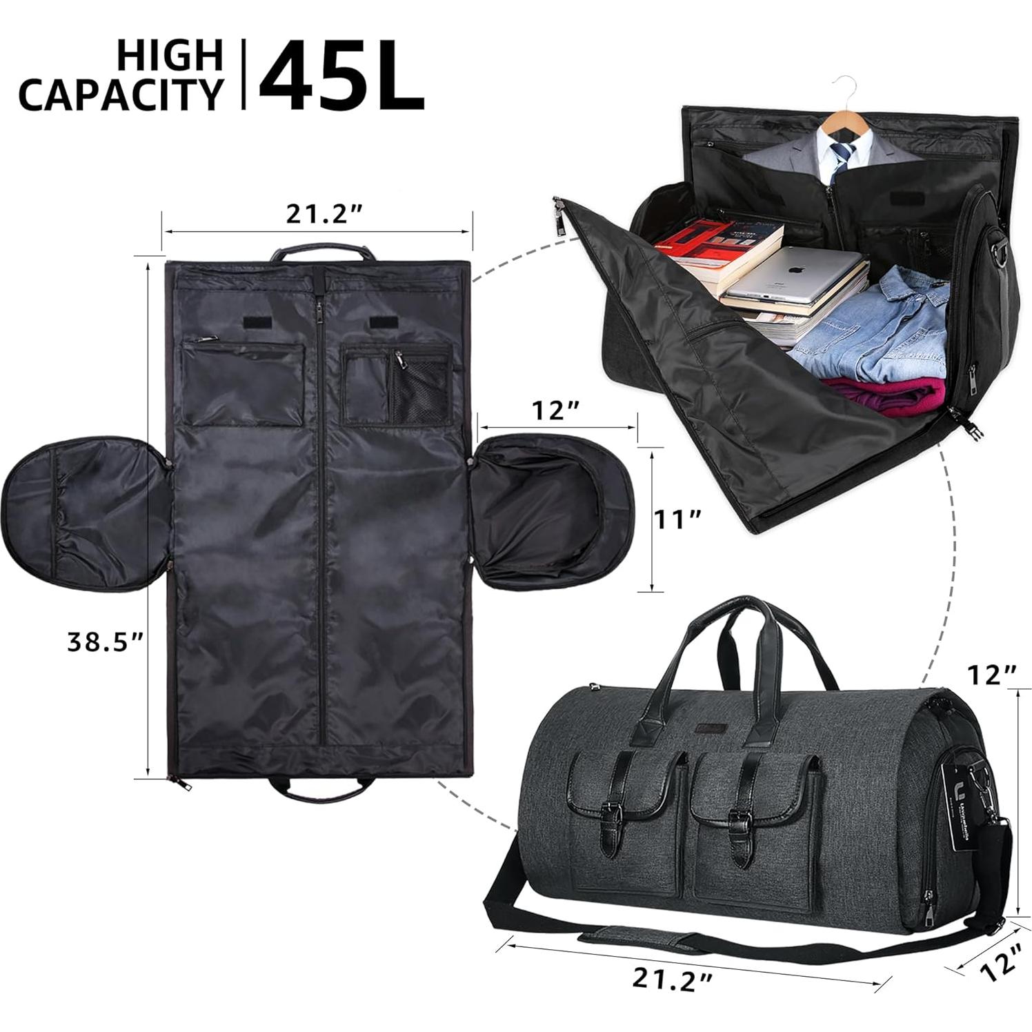 Bolsa de Ropa Convertible UNIQUEBELLA 45L para Viaje - Negro