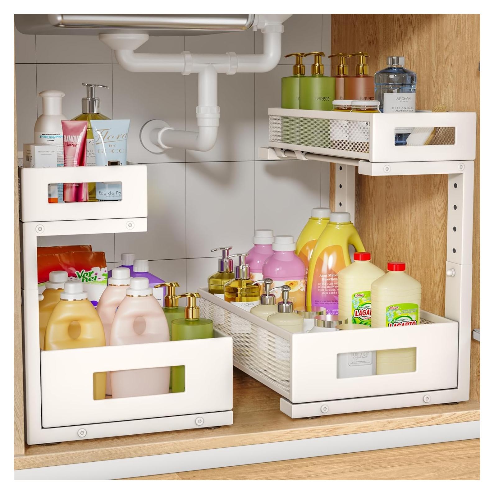 Organizador Bajo Fregadero Biboraya 2 Niveles Ajustable Blanco