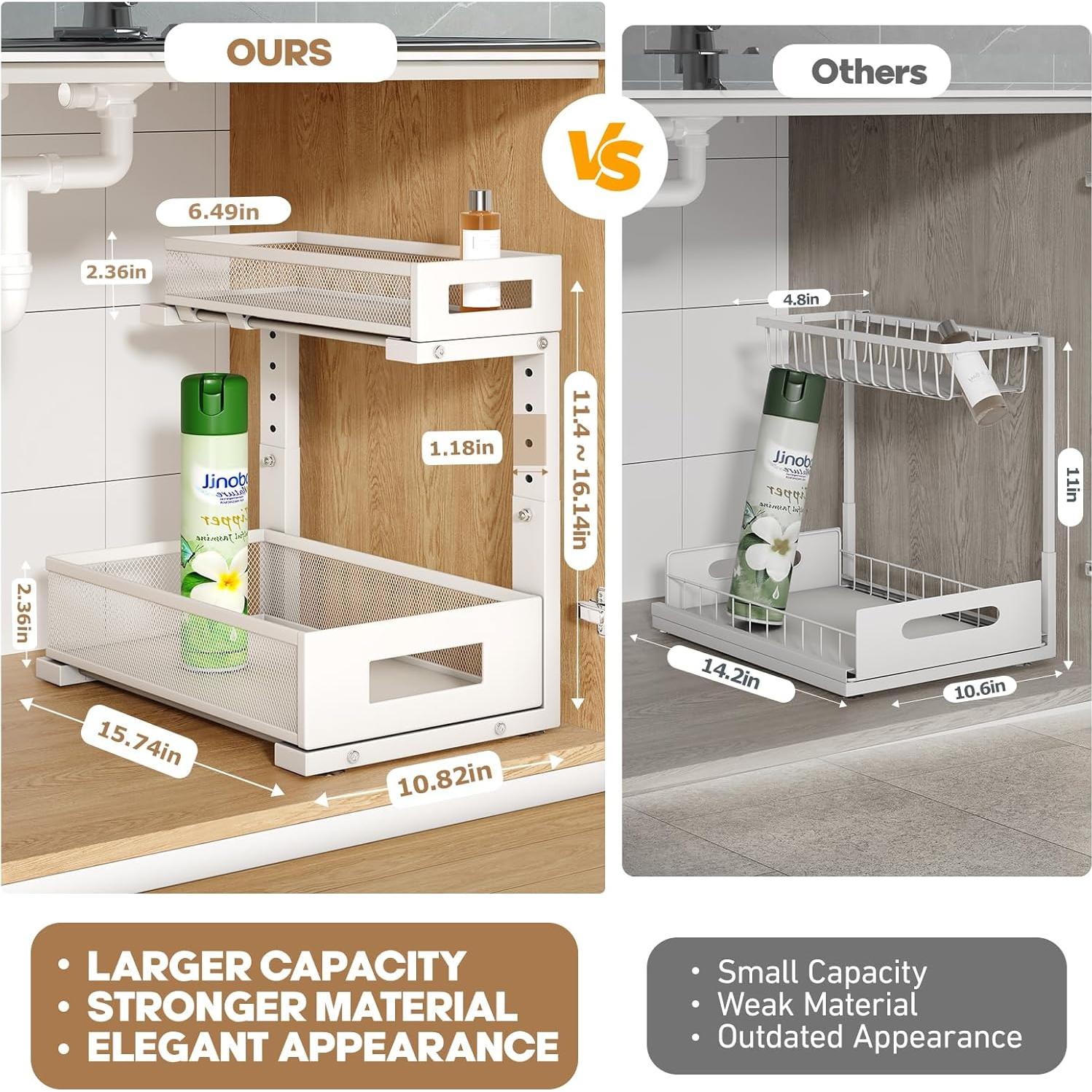 Organizador Bajo Fregadero Biboraya 2 Niveles Ajustable Blanco