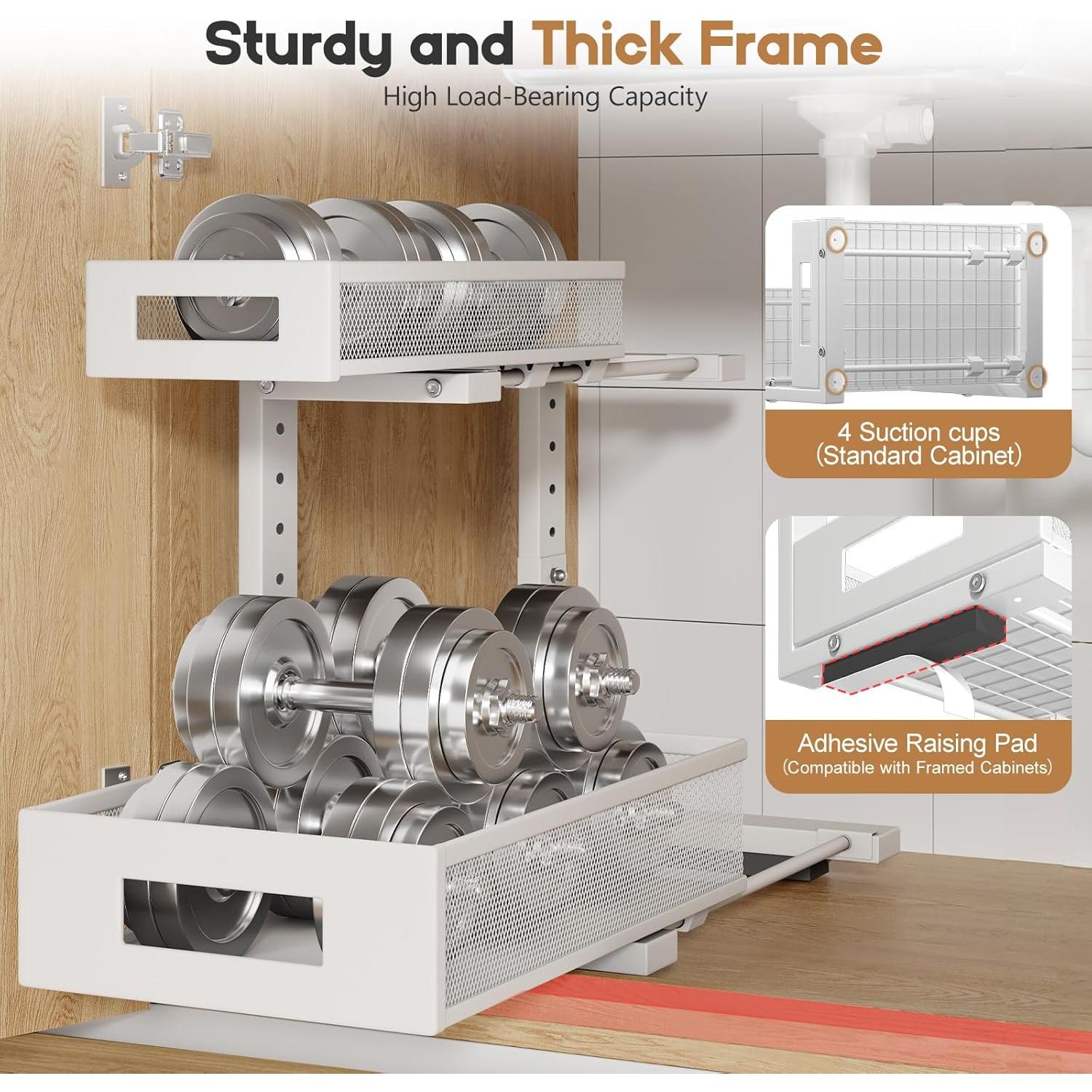 Organizador Bajo Fregadero Biboraya 2 Niveles Ajustable Blanco