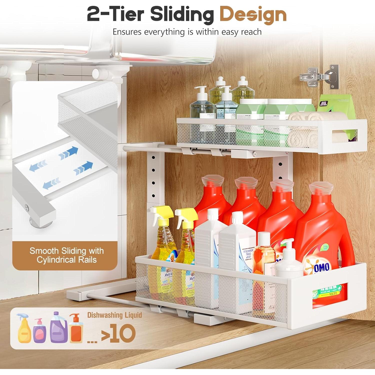 Organizador Bajo Fregadero Biboraya 2 Niveles Ajustable Blanco