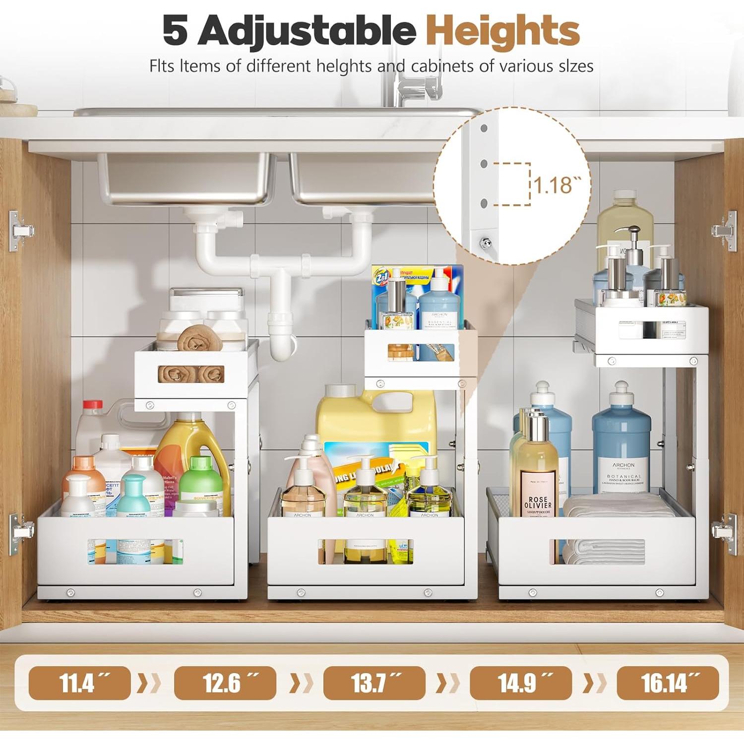 Organizador Bajo Fregadero Biboraya 2 Niveles Ajustable Blanco