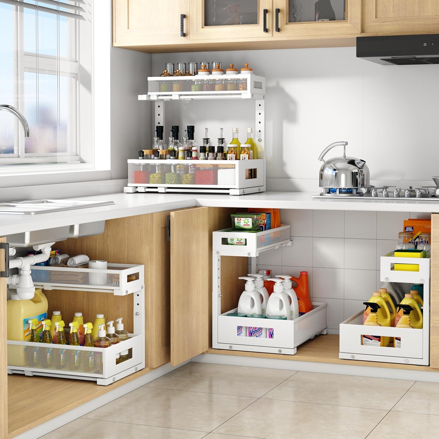 Organizador Bajo Fregadero Biboraya 2 Niveles Ajustable Blanco