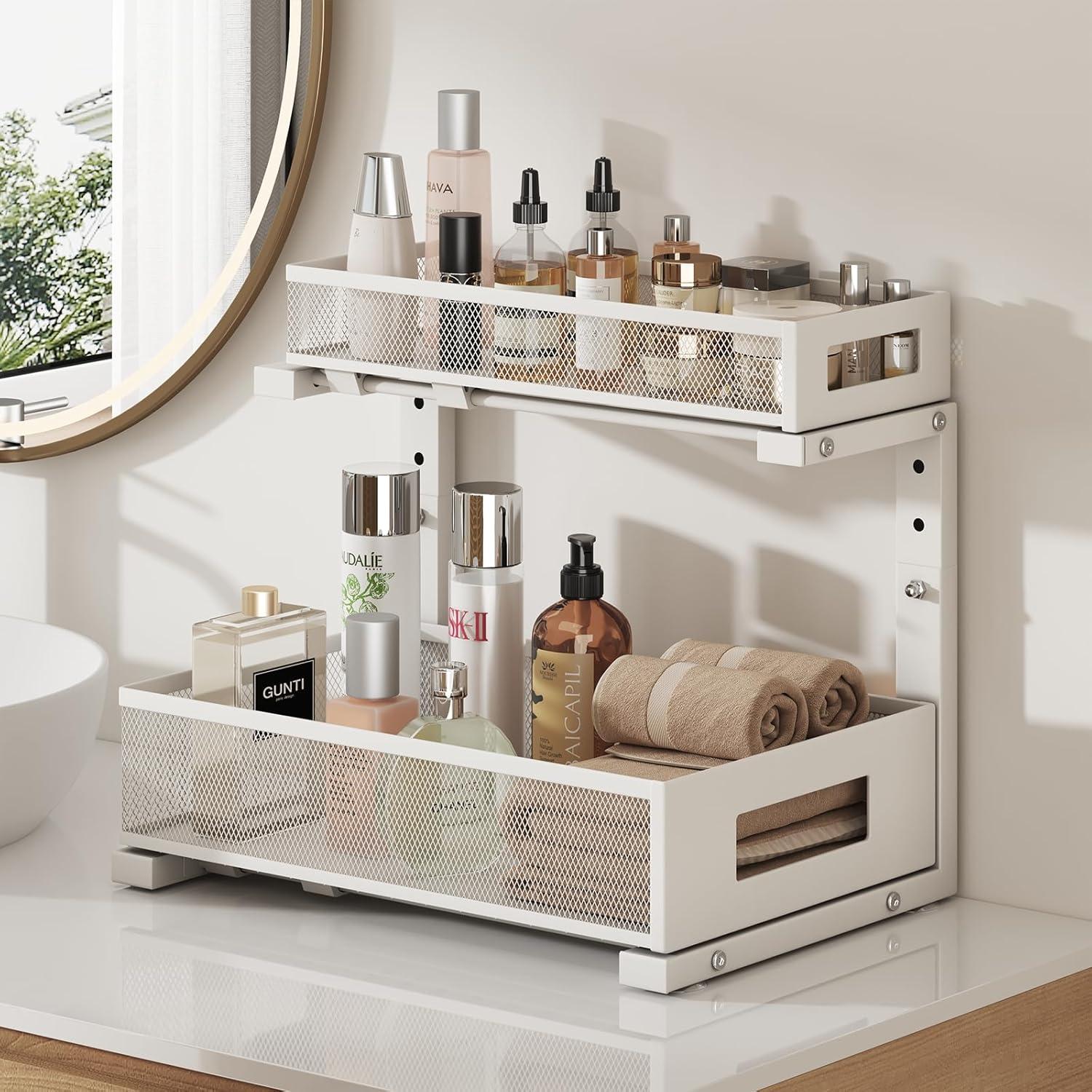 Organizador Bajo Fregadero Biboraya 2 Niveles Ajustable Blanco