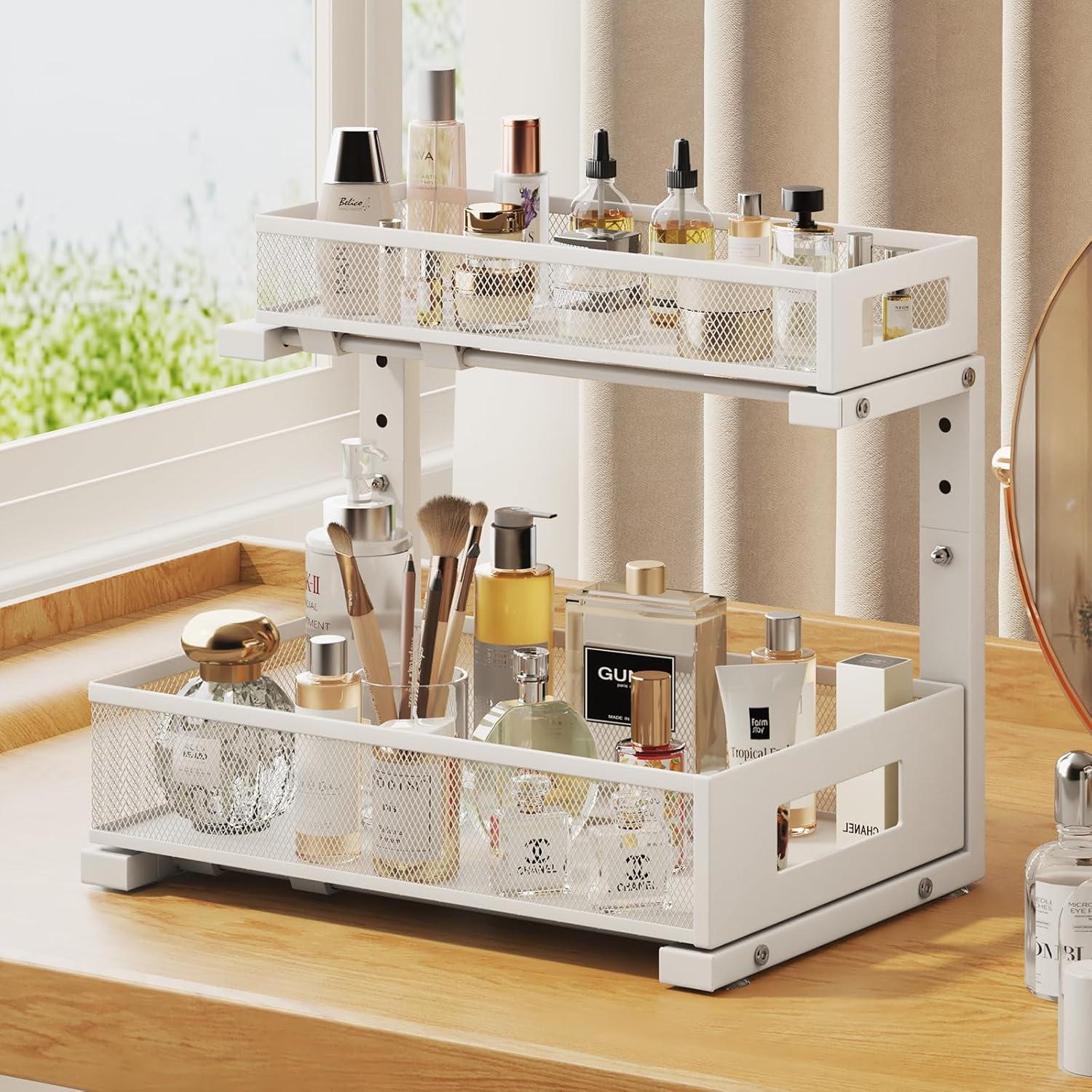 Organizador Bajo Fregadero Biboraya 2 Niveles Ajustable Blanco