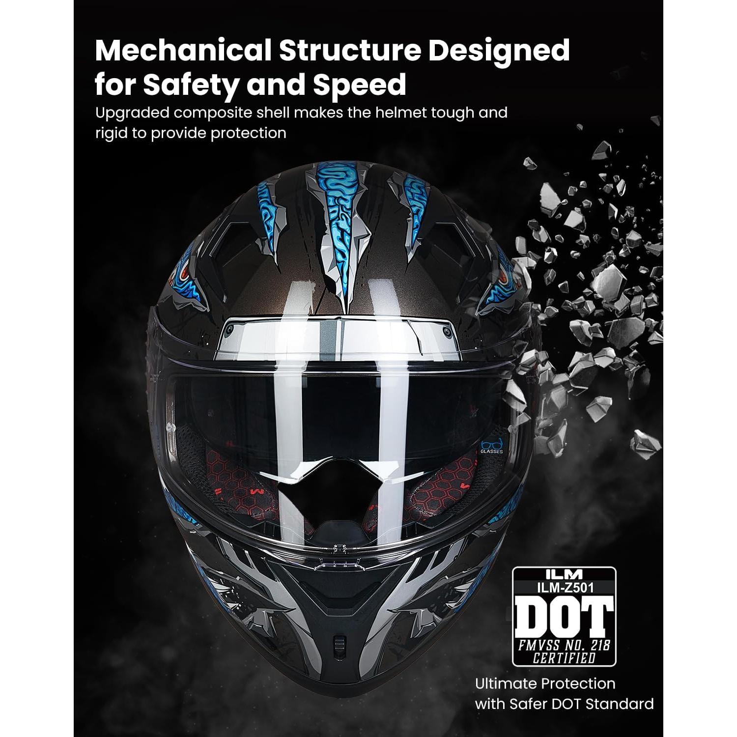 Casco de Motocicleta ILM Z501 Cara Completa Manta Azul XXL