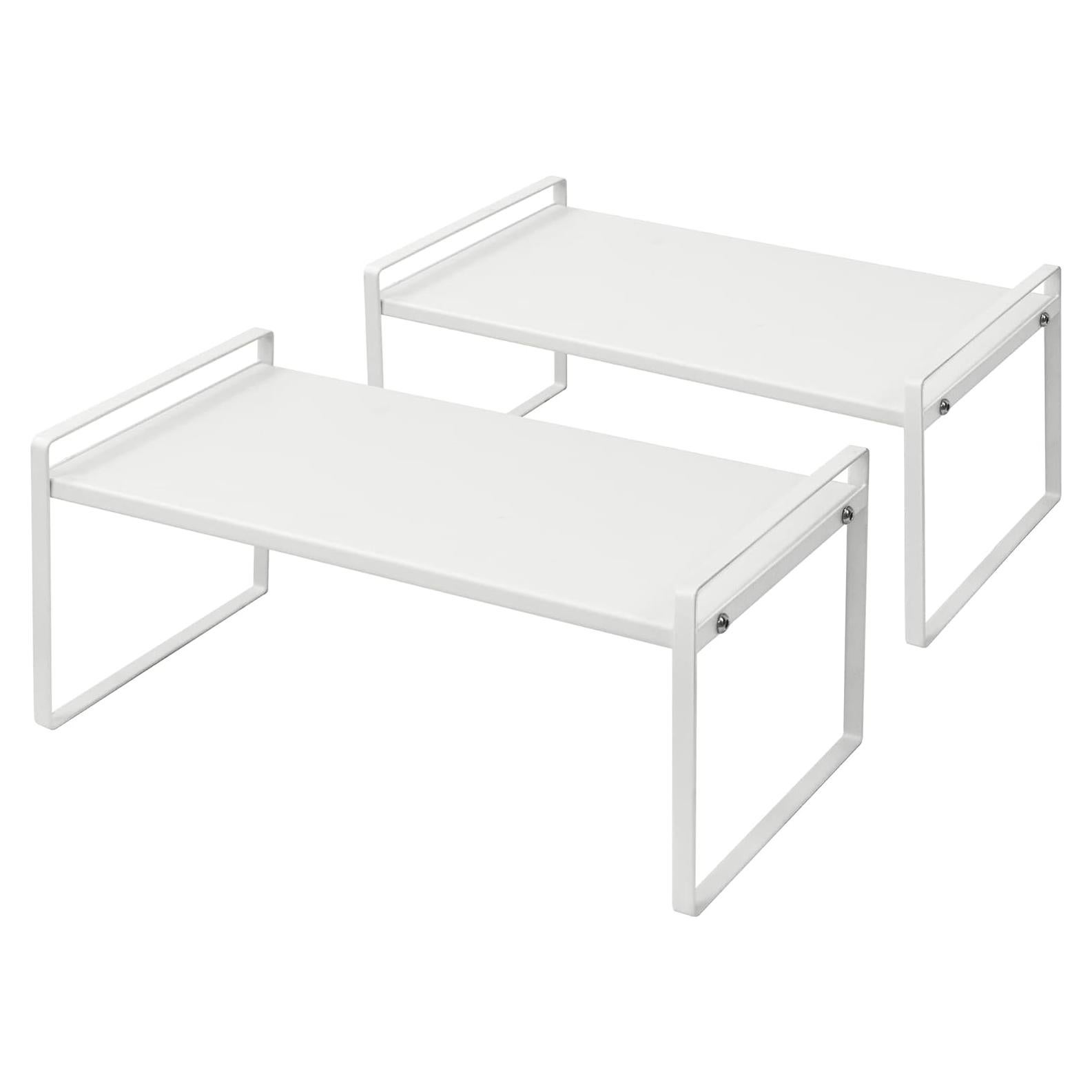 Nxconsu 2Pack Cabinet Shelves Stackable Shelf Organizer Rack Riser for Kitchen Cabinet Pantry Cupboard Counter Countertop Home Organization Storage Space Saver Heavy Duty Metal Nonslip White