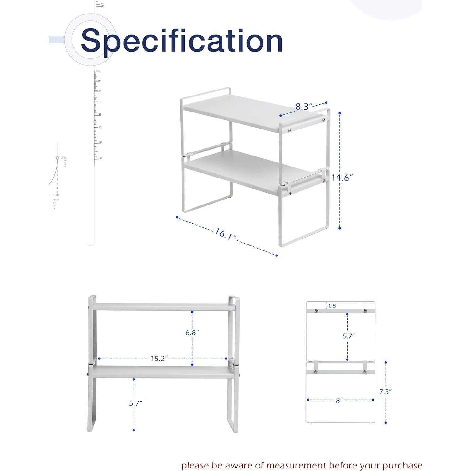 Nxconsu 2Pack Cabinet Shelves Stackable Shelf Organizer Rack Riser for Kitchen Cabinet Pantry Cupboard Counter Countertop Home Organization Storage Space Saver Heavy Duty Metal Nonslip White
