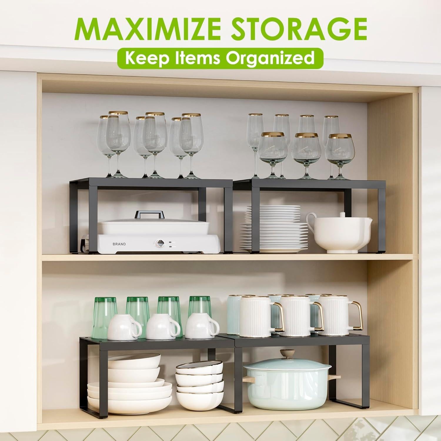 Estantes Apilables DOLALIKE para Gabinete - Negro, Juego de 2