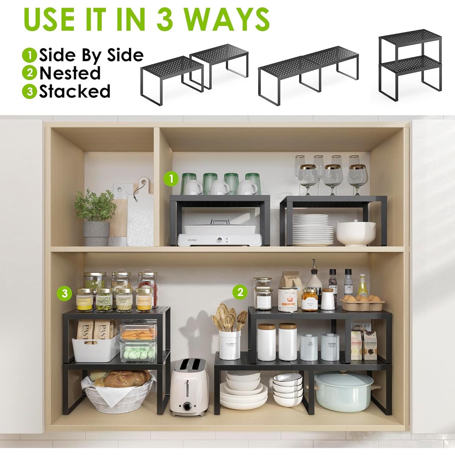 Estantes Apilables DOLALIKE para Gabinete - Negro, Juego de 2