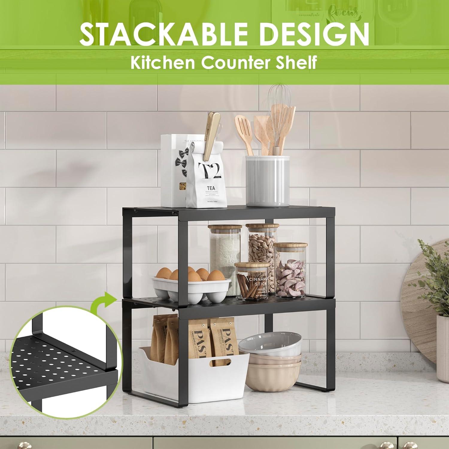 Estantes Apilables DOLALIKE para Gabinete - Negro, Juego de 2