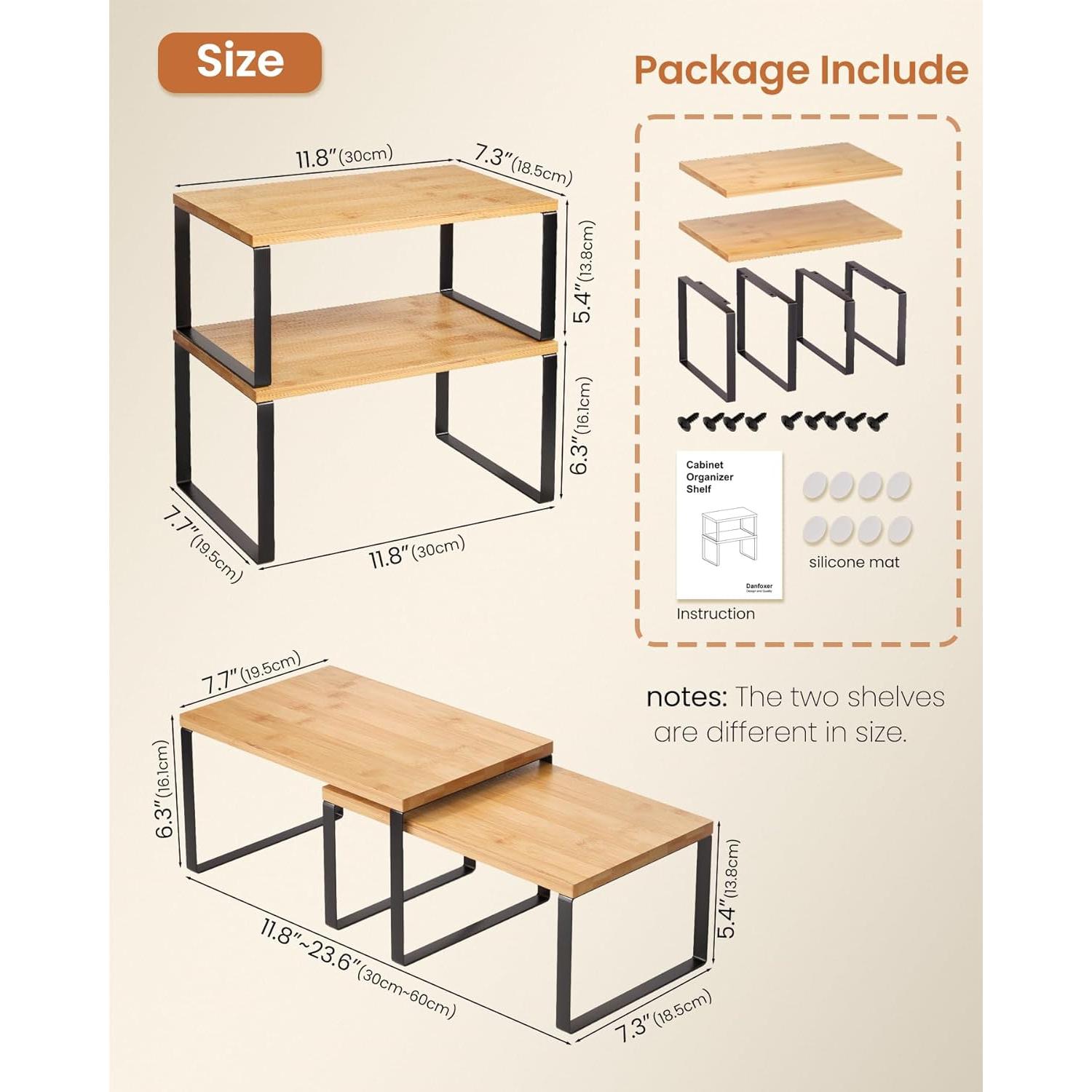 Juego de 2 estantes de bambú Danfoxer para cocina 30 cm