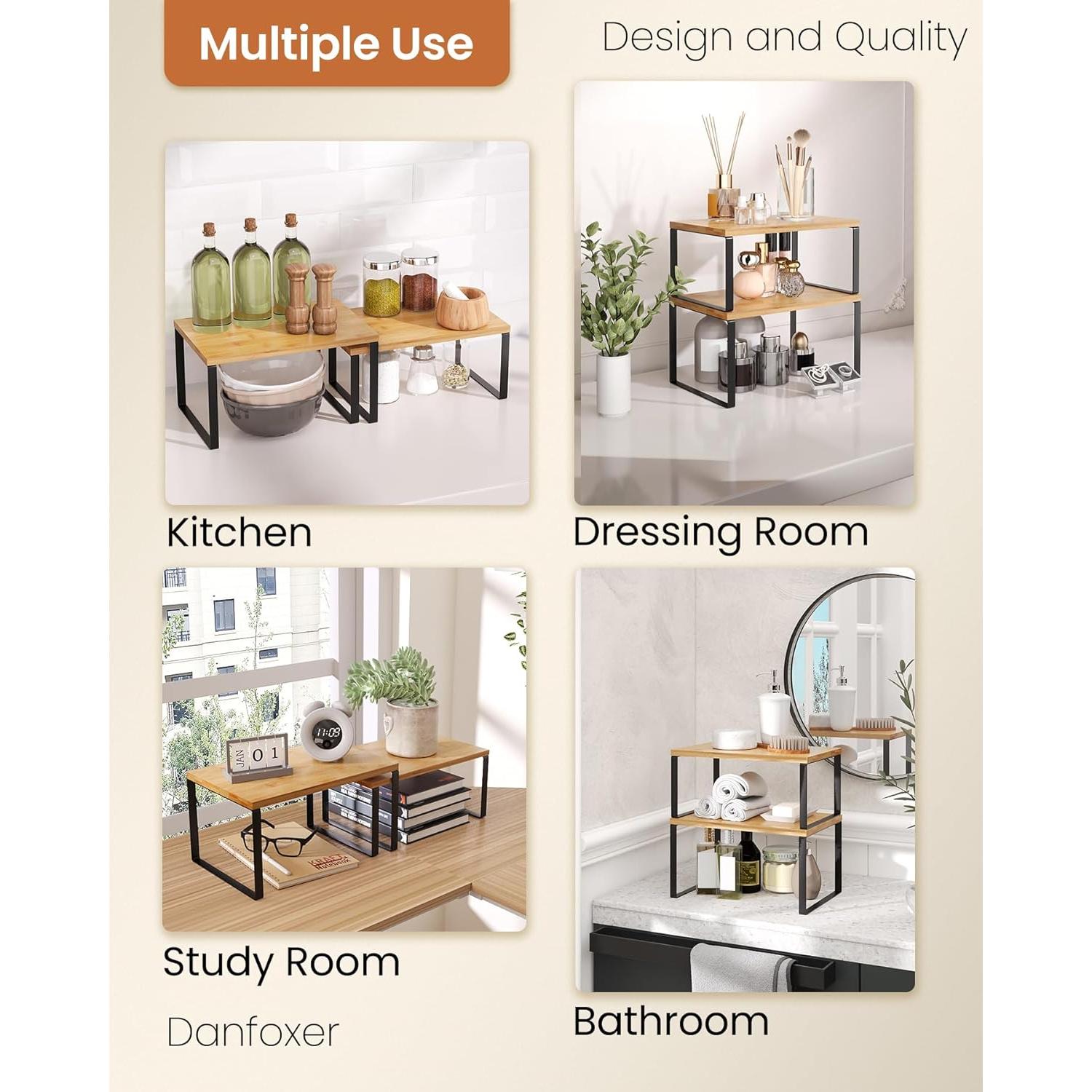 Juego de 2 estantes de bambú Danfoxer para cocina 30 cm