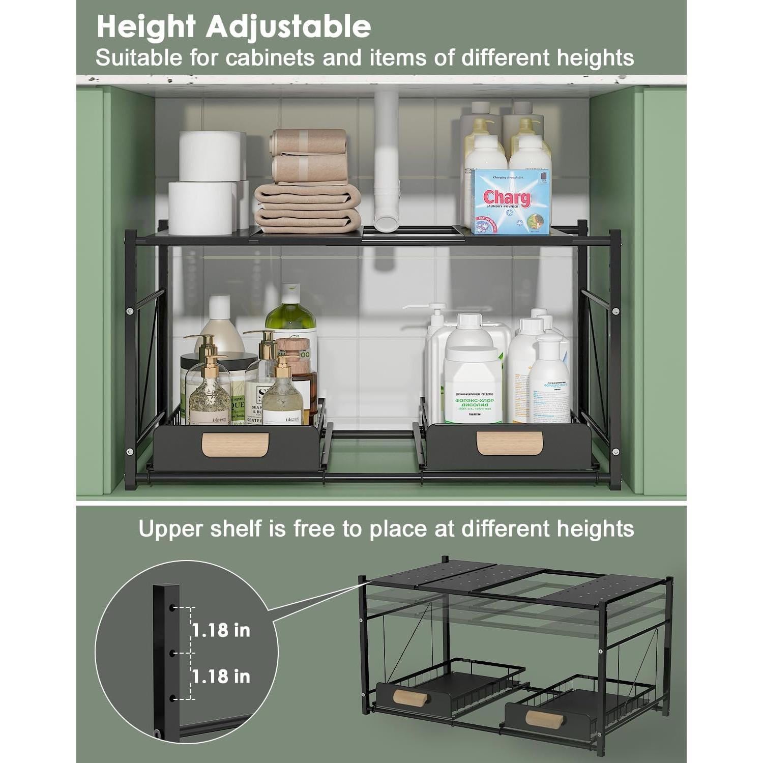 Organizador Bajo Fregadero REALINN Expandible 2 Niveles Negro