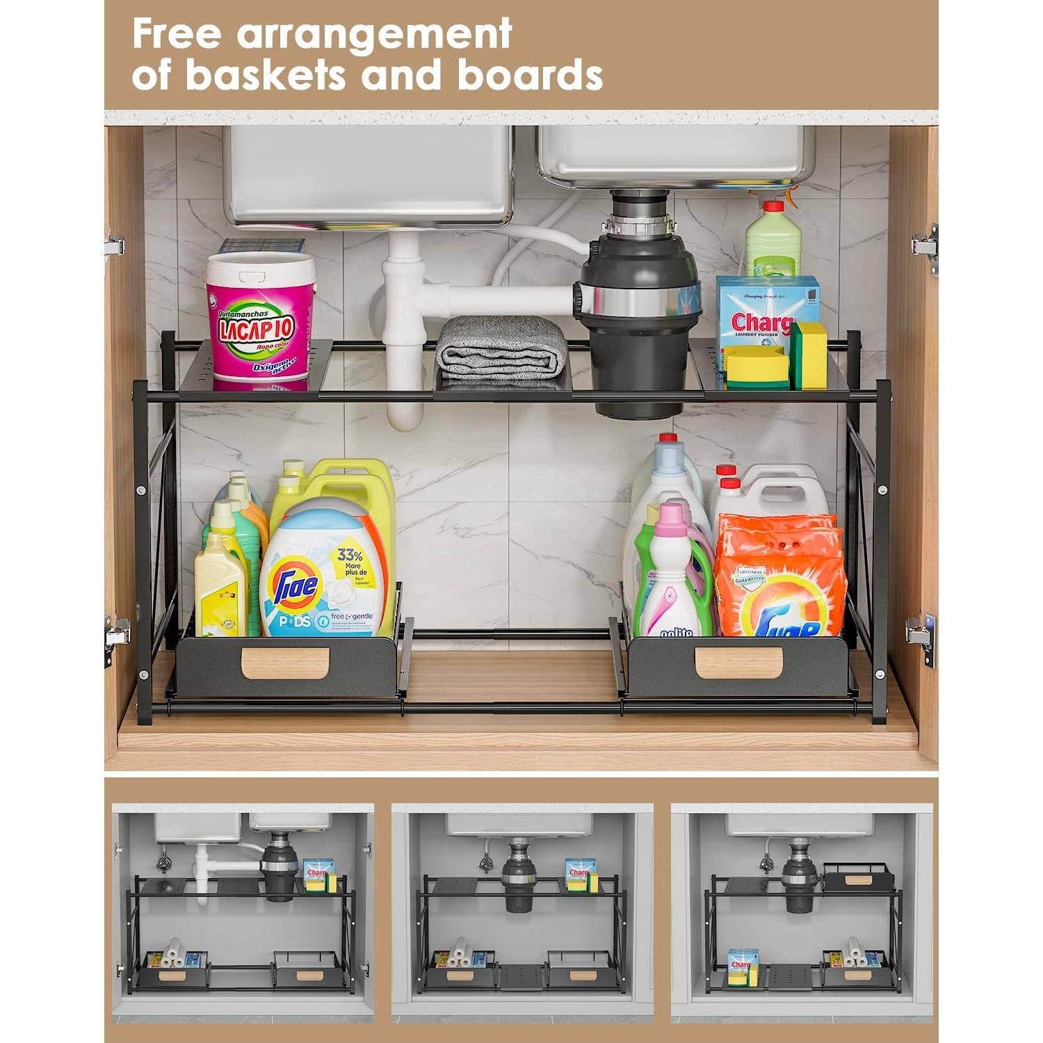 Organizador Bajo Fregadero REALINN Expandible 2 Niveles Negro