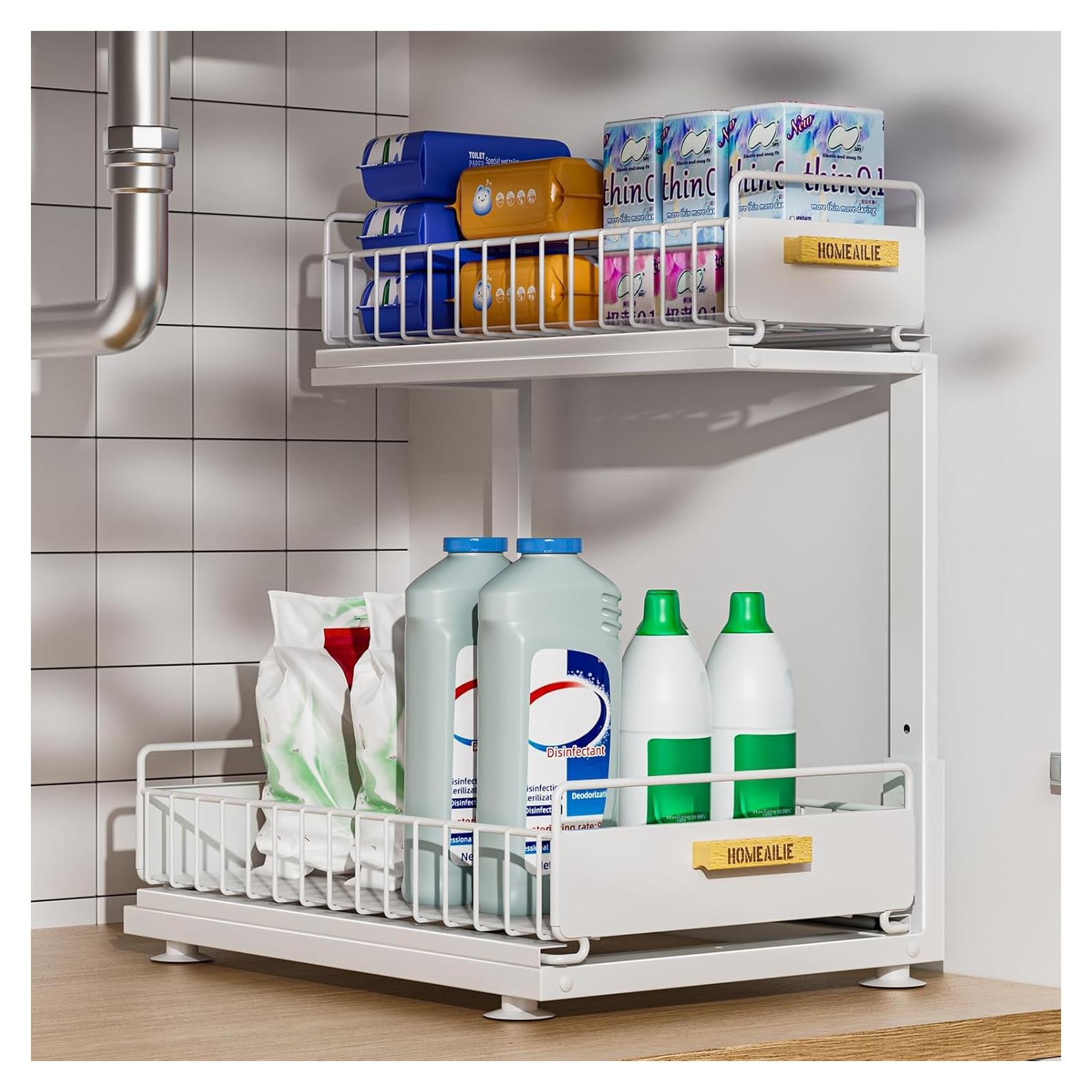 Organizador Bajo Fregadero HOMEAILIE Blanco 2 Niveles Ajustable