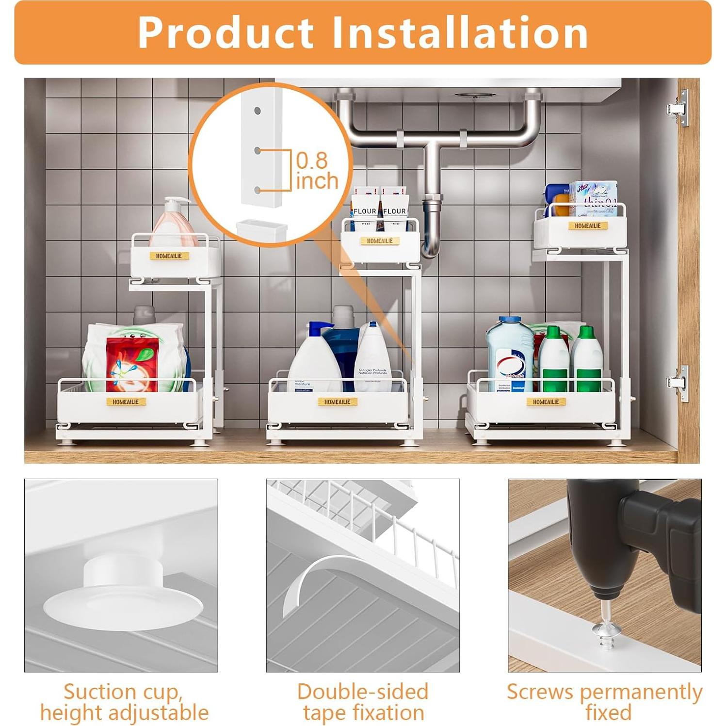 Organizador Bajo Fregadero HOMEAILIE Blanco 2 Niveles Ajustable