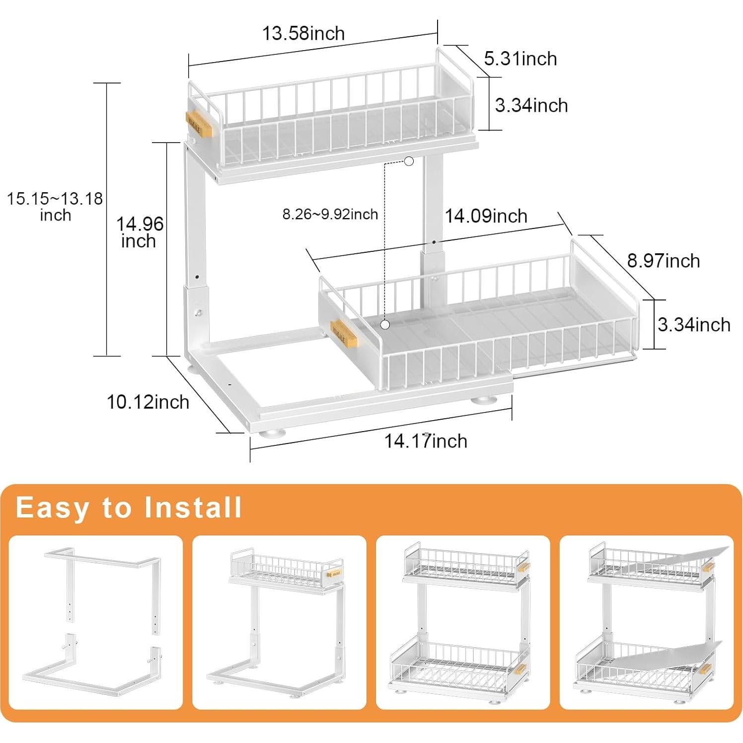 Organizador Bajo Fregadero HOMEAILIE Blanco 2 Niveles Ajustable