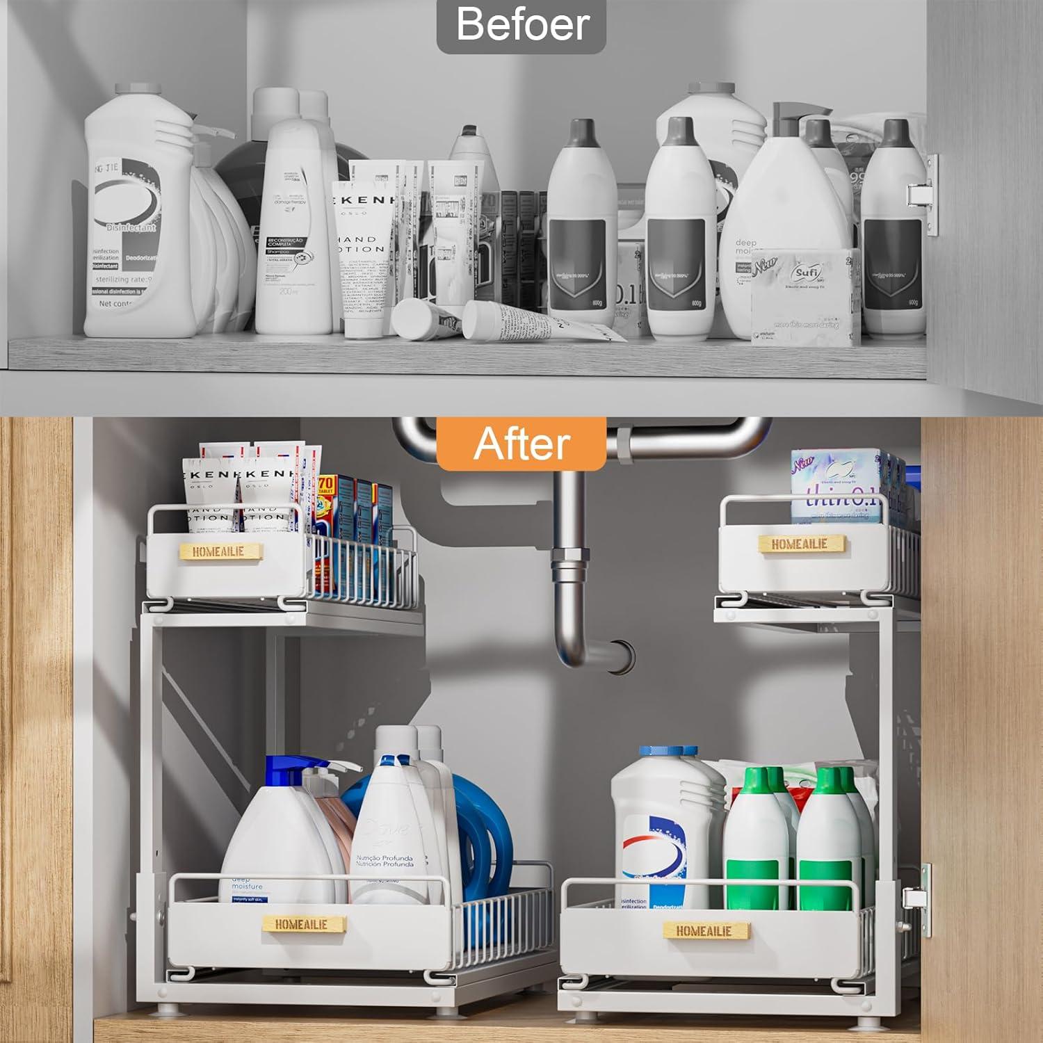 Organizador Bajo Fregadero HOMEAILIE Blanco 2 Niveles Ajustable