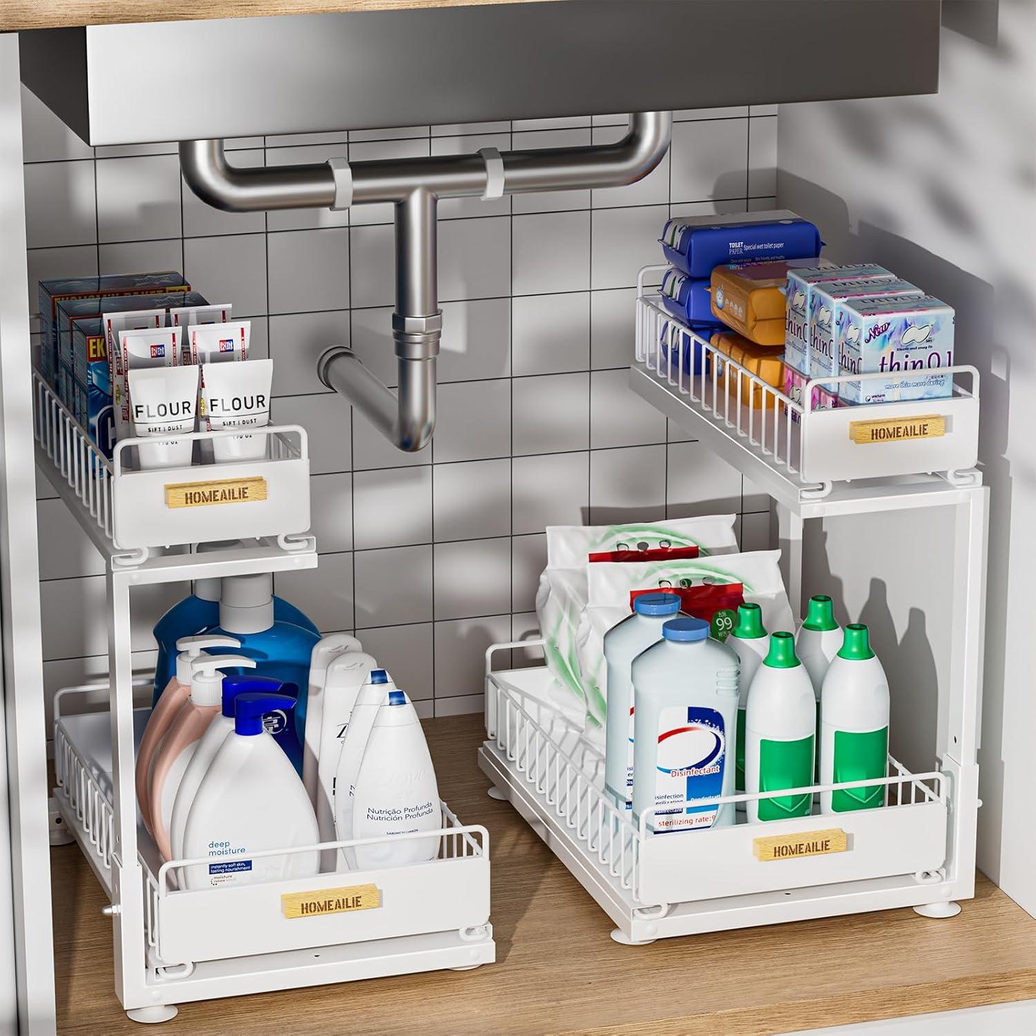 Organizador Bajo Fregadero HOMEAILIE Blanco 2 Niveles Ajustable