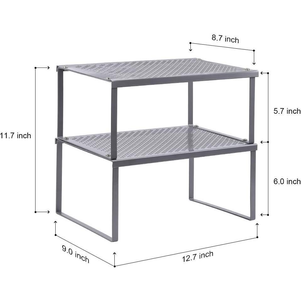 Organizador de Estante de Cocina NEX, Juego de 2 Apilables, Metal Plateado