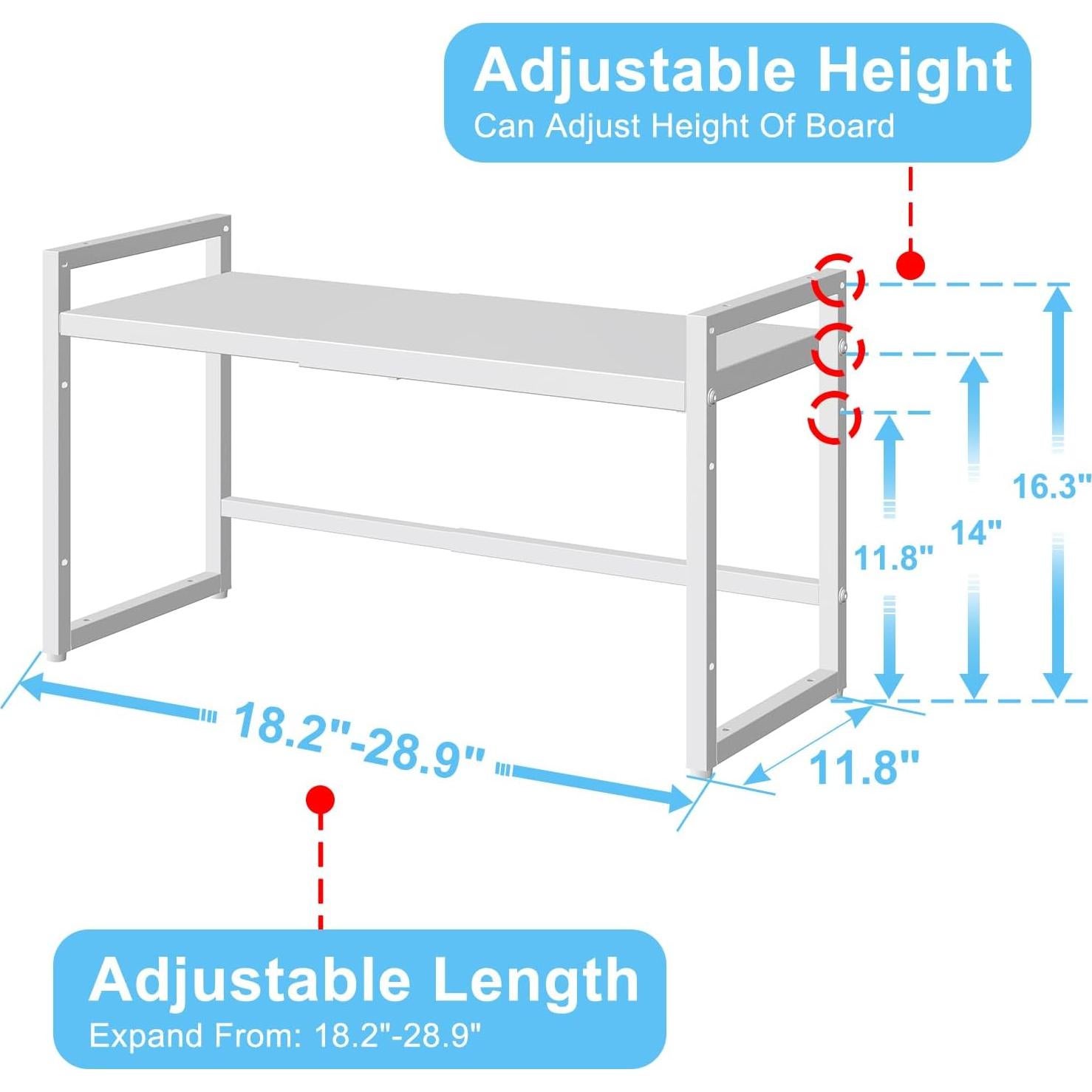 Expandable Kitchen Storage Shelves,110LBS Heavy Duty Metal Shelving Units and Storage For Small Appliance, Adjustable Stackble Storage Shelf Organizer For Kitchen Cabinet Pantry Warehouse Garage,White