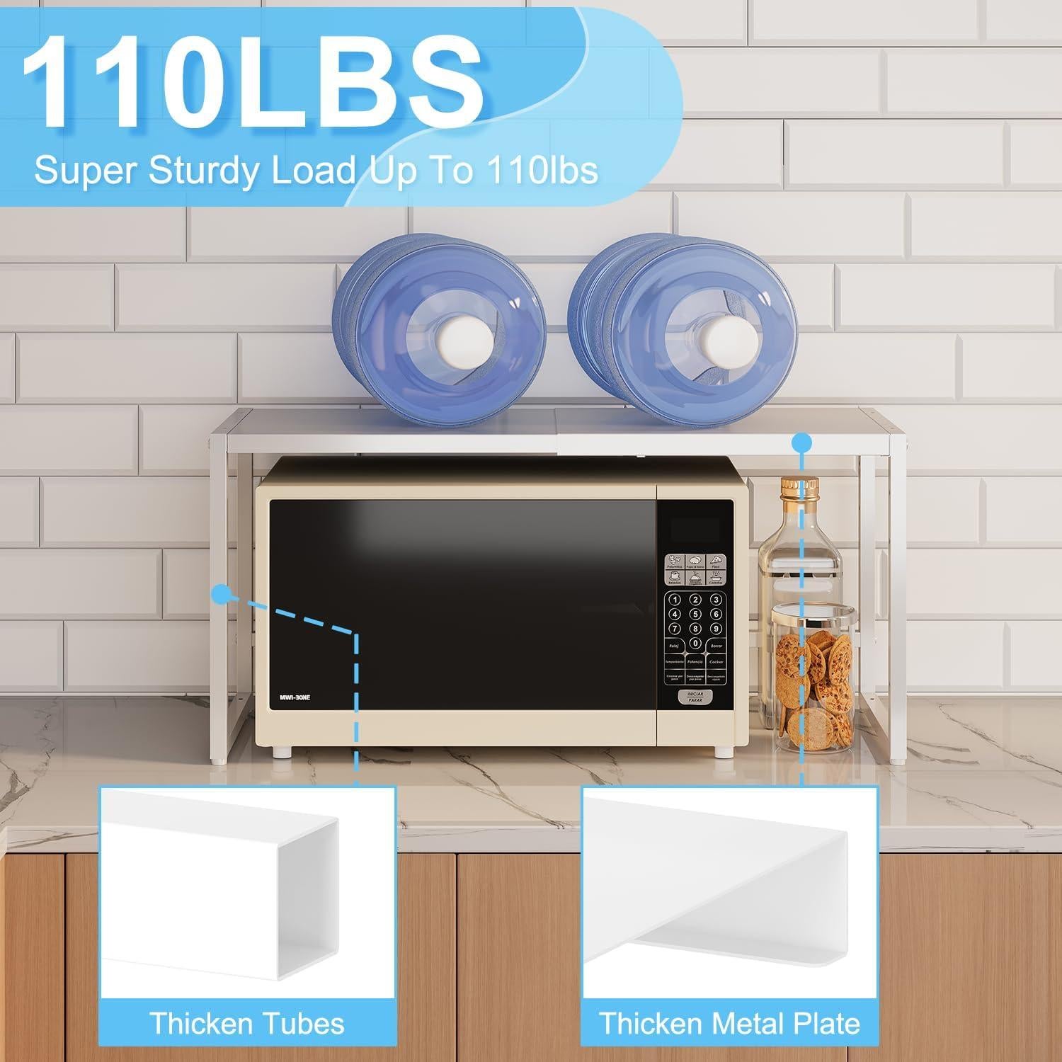 Expandable Kitchen Storage Shelves,110LBS Heavy Duty Metal Shelving Units and Storage For Small Appliance, Adjustable Stackble Storage Shelf Organizer For Kitchen Cabinet Pantry Warehouse Garage,White