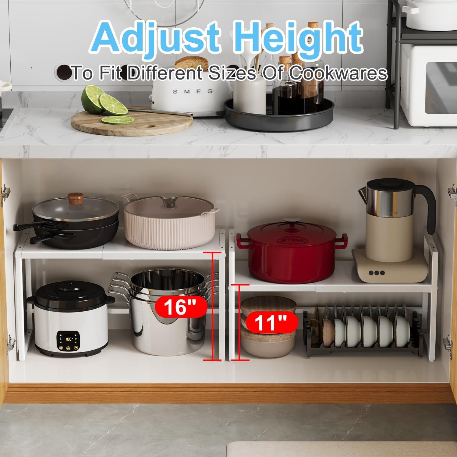 Expandable Kitchen Storage Shelves,110LBS Heavy Duty Metal Shelving Units and Storage For Small Appliance, Adjustable Stackble Storage Shelf Organizer For Kitchen Cabinet Pantry Warehouse Garage,White