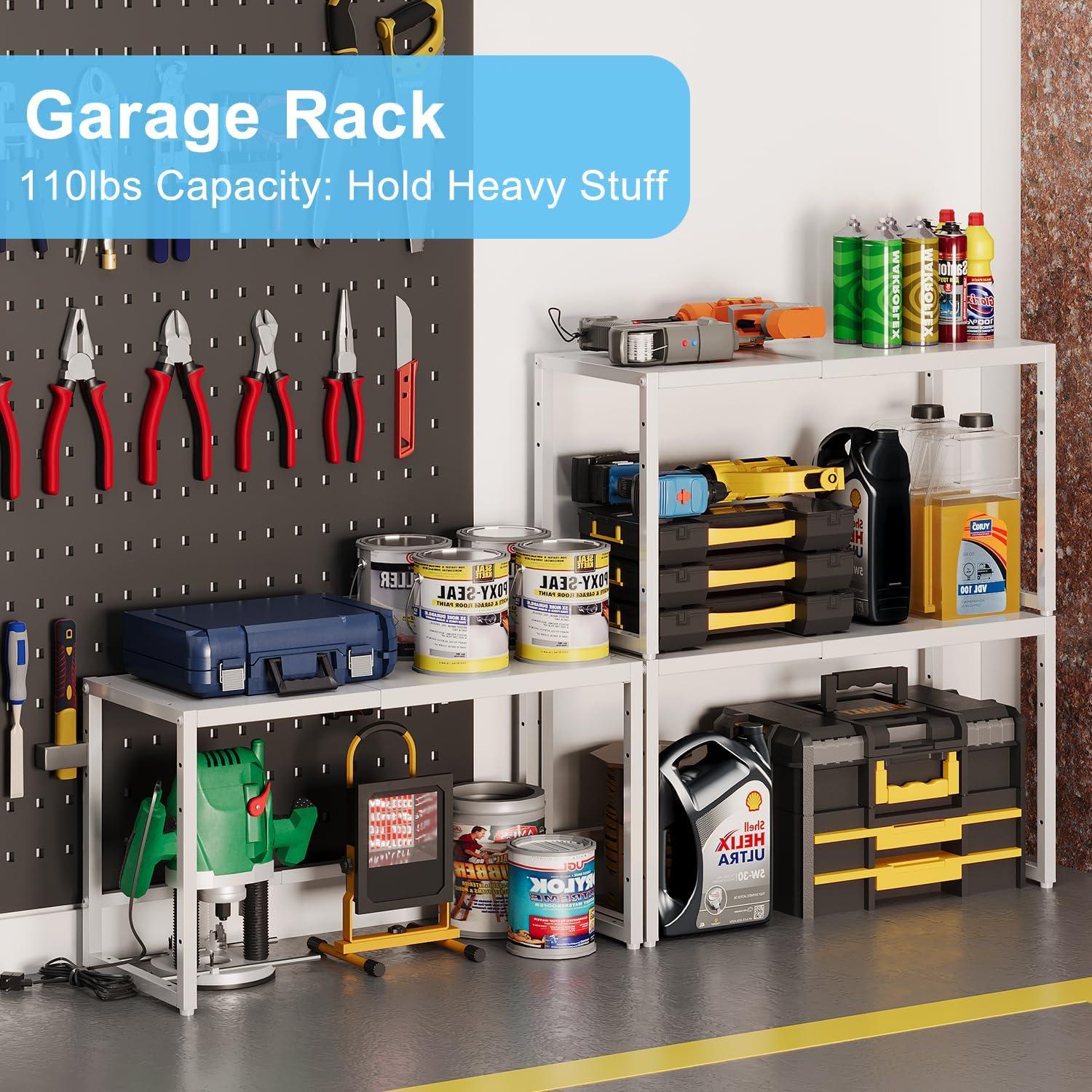 Expandable Kitchen Storage Shelves,110LBS Heavy Duty Metal Shelving Units and Storage For Small Appliance, Adjustable Stackble Storage Shelf Organizer For Kitchen Cabinet Pantry Warehouse Garage,White