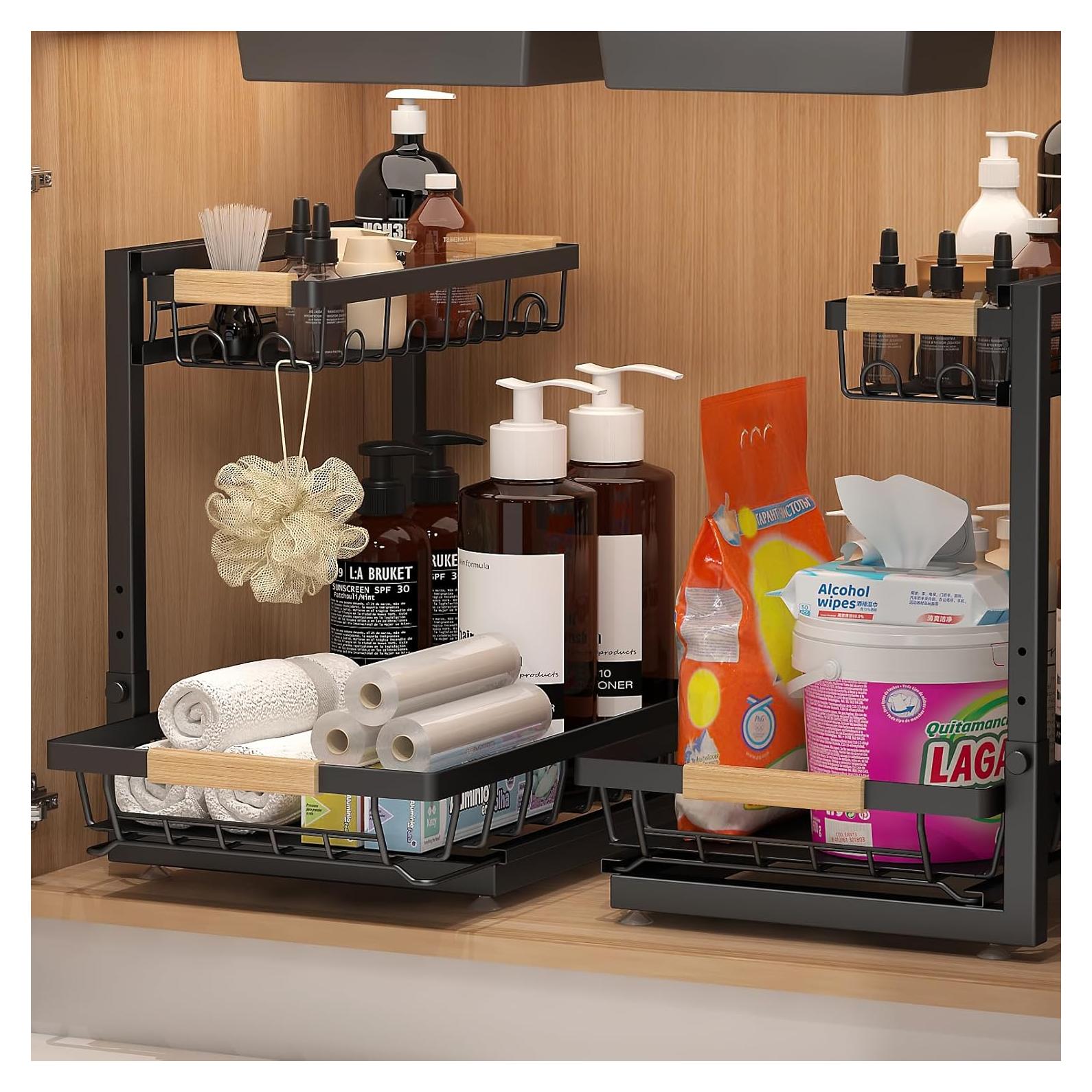 Organizador Bajo Fregadero Sevenblue 2 Niveles Ajustable Negro