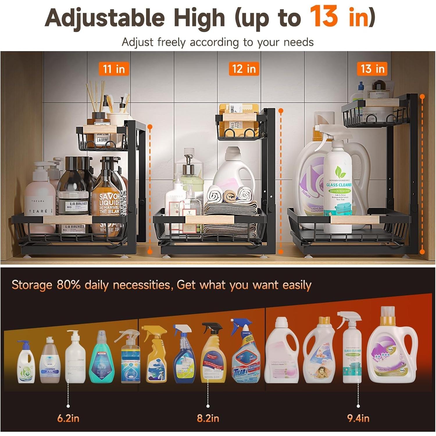 Organizador Bajo Fregadero Sevenblue 2 Niveles Ajustable Negro