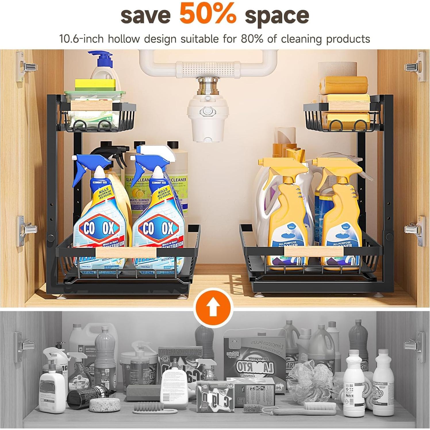 Organizador Bajo Fregadero Sevenblue 2 Niveles Ajustable Negro