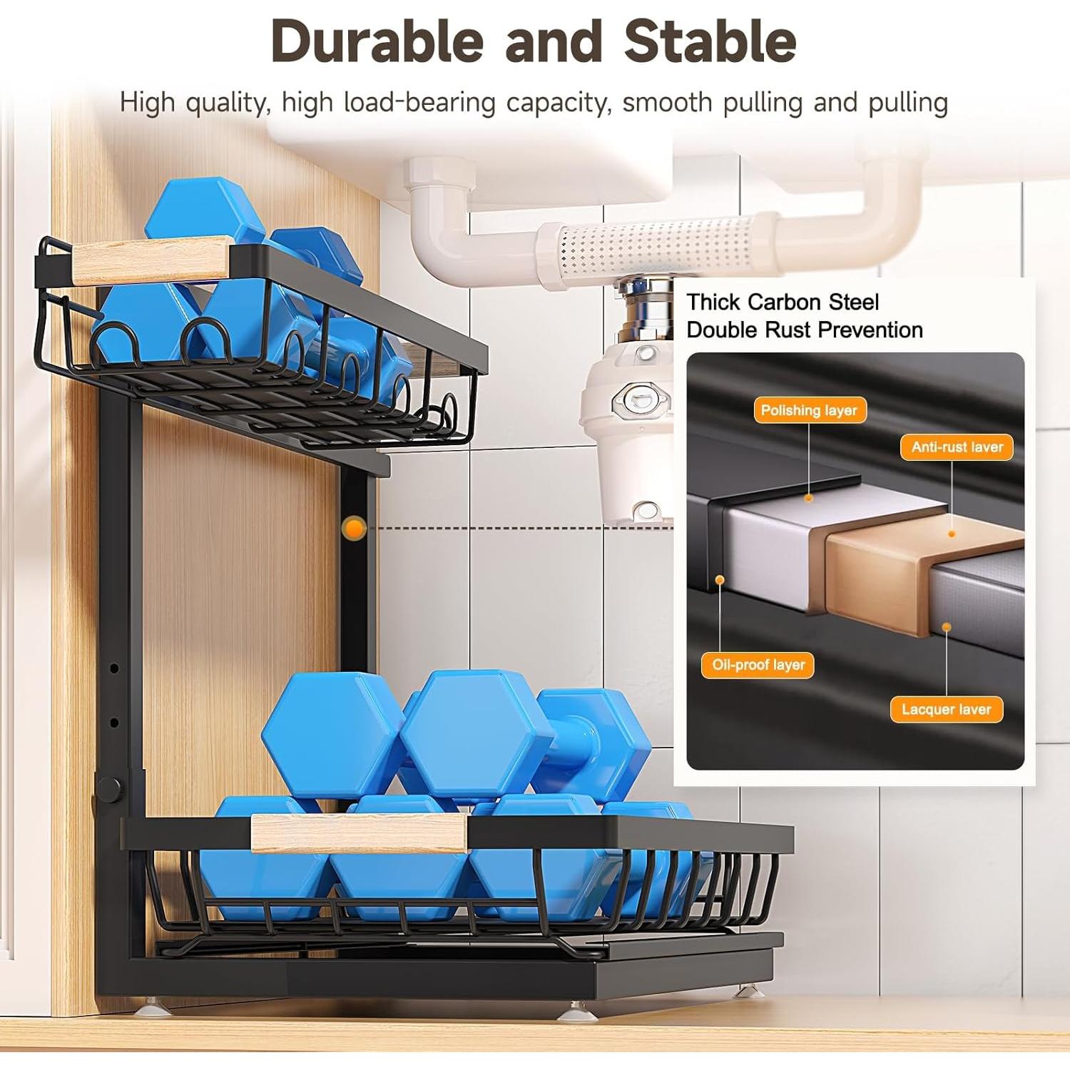 Organizador Bajo Fregadero Sevenblue 2 Niveles Ajustable Negro