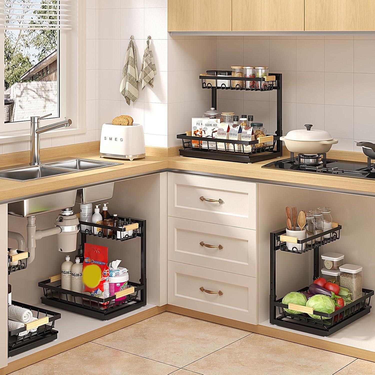 Organizador Bajo Fregadero Sevenblue 2 Niveles Ajustable Negro