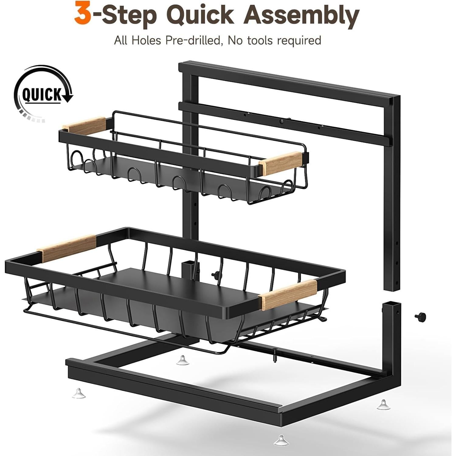 Organizador Bajo Fregadero Sevenblue 2 Niveles Ajustable Negro