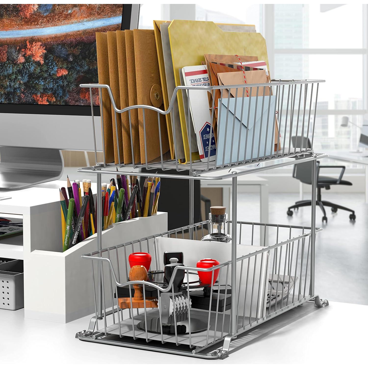 Organizador de Cajones Simple Houseware 2 Niveles Metal Gris