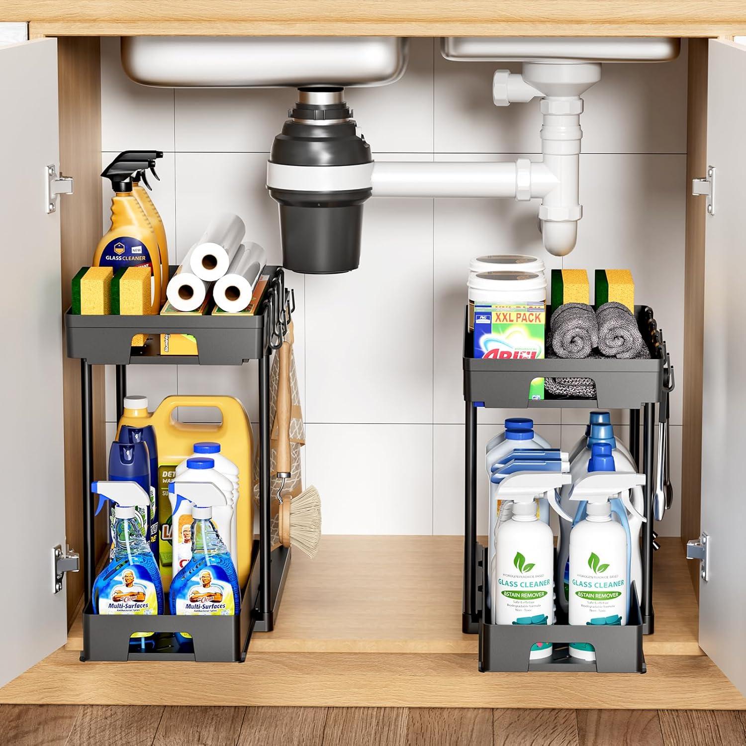 Organizador Bajo Fregadero Delamu 2 Niveles Negro 38.4x22.4cm