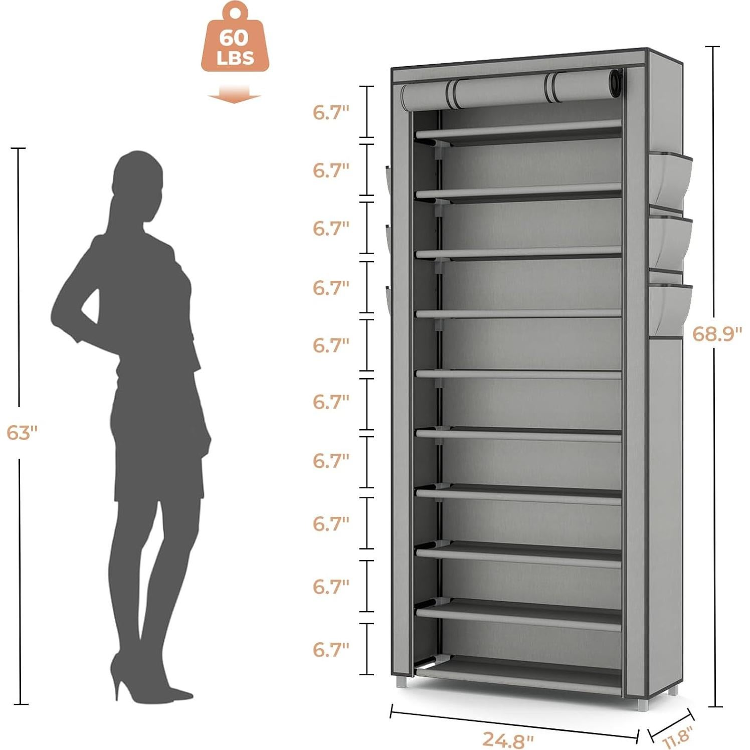 Organizador de Zapatos Vertical VTRIN 10 Niveles Gris