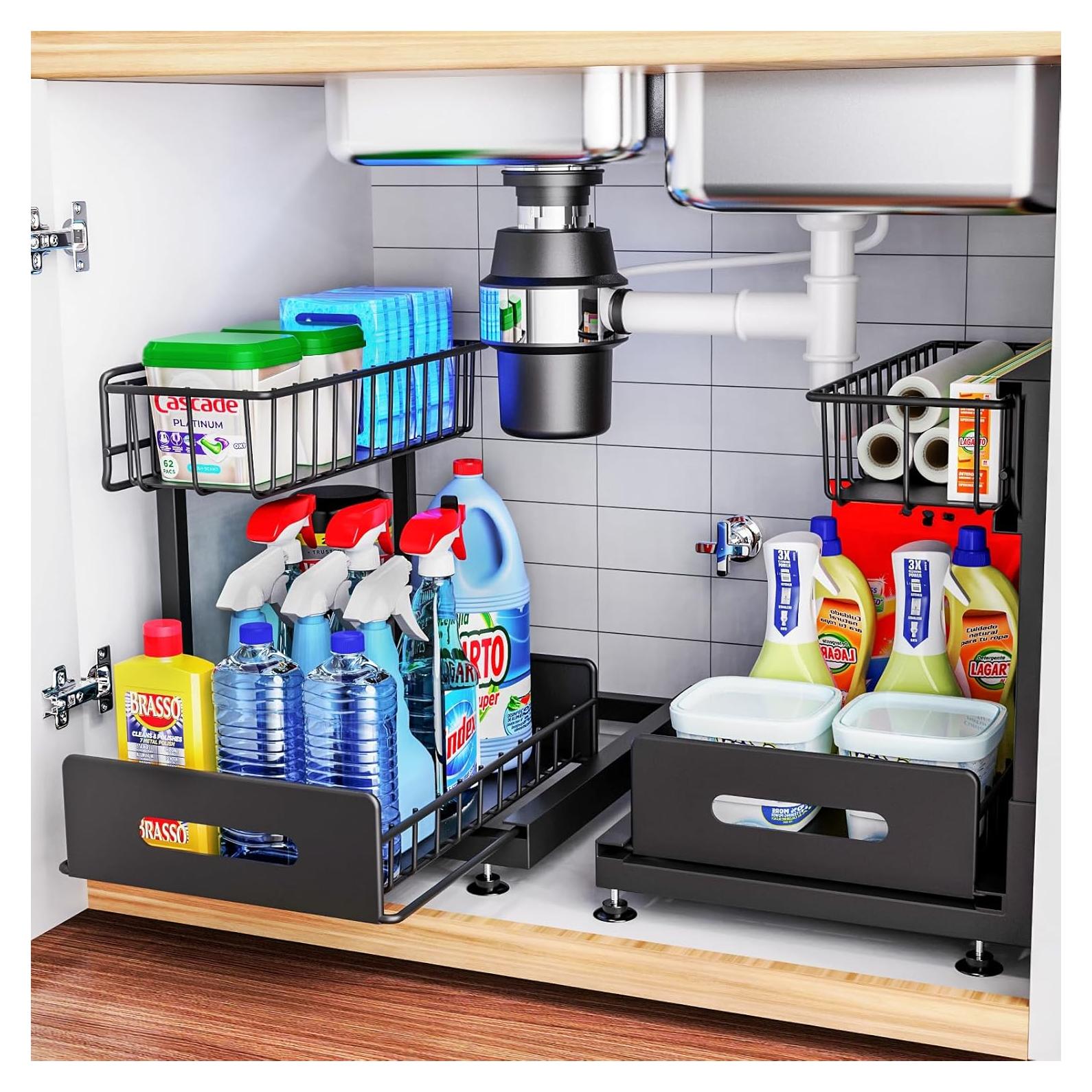 Organizador Bajo Fregadero Dataroad Selead 2 Niveles Ajustable Negro