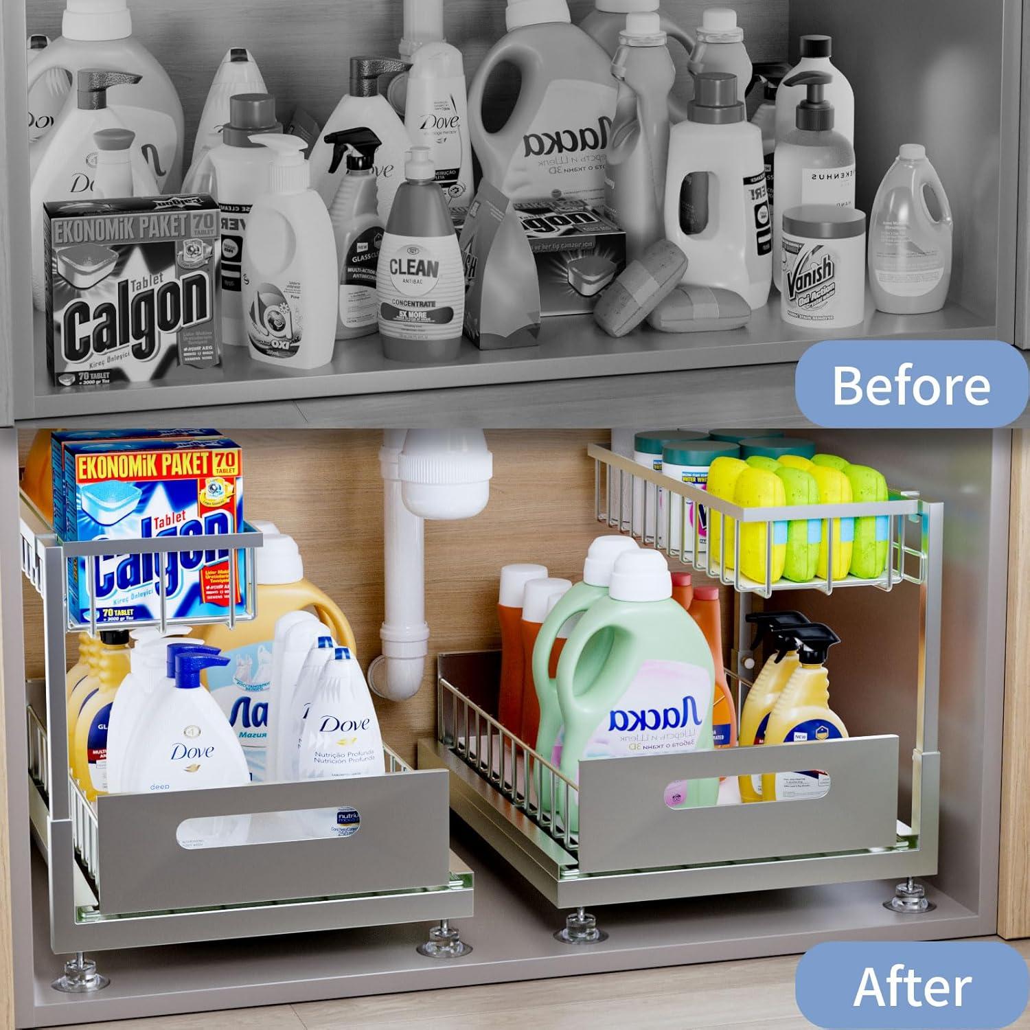 Organizador Bajo Fregadero Saydear 2 Niveles Ajustable Metal Gris