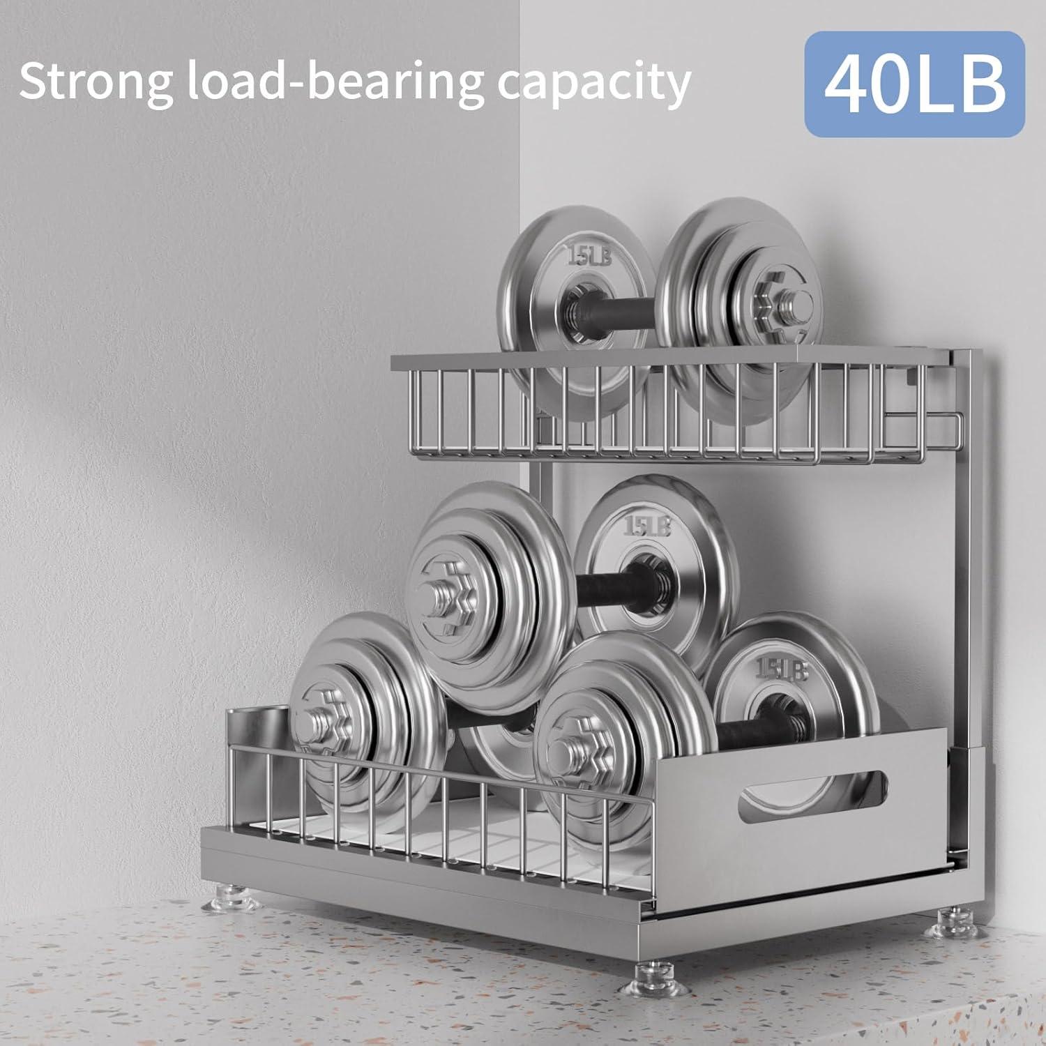 Organizador Bajo Fregadero Saydear 2 Niveles Ajustable Metal Gris