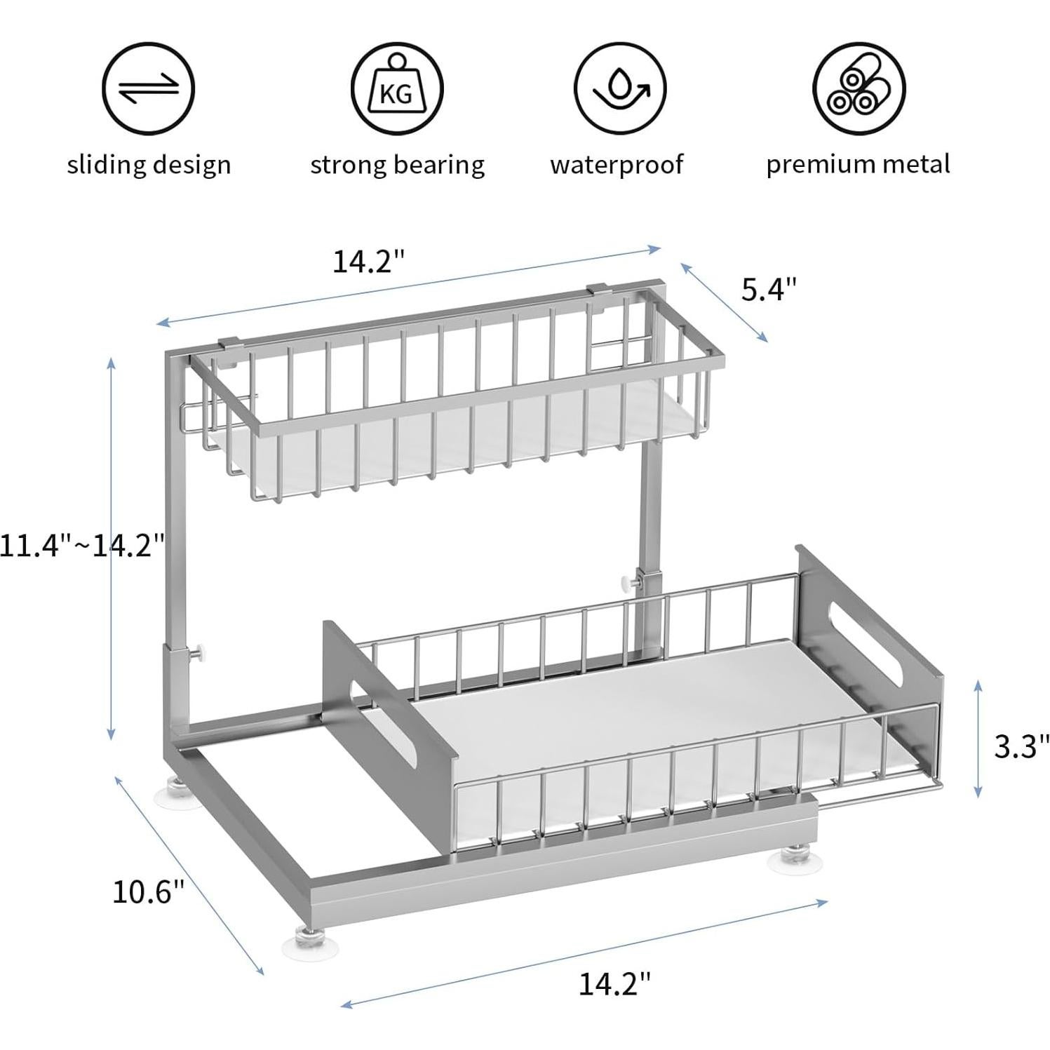 Organizador Bajo Fregadero Saydear 2 Niveles Ajustable Metal Gris