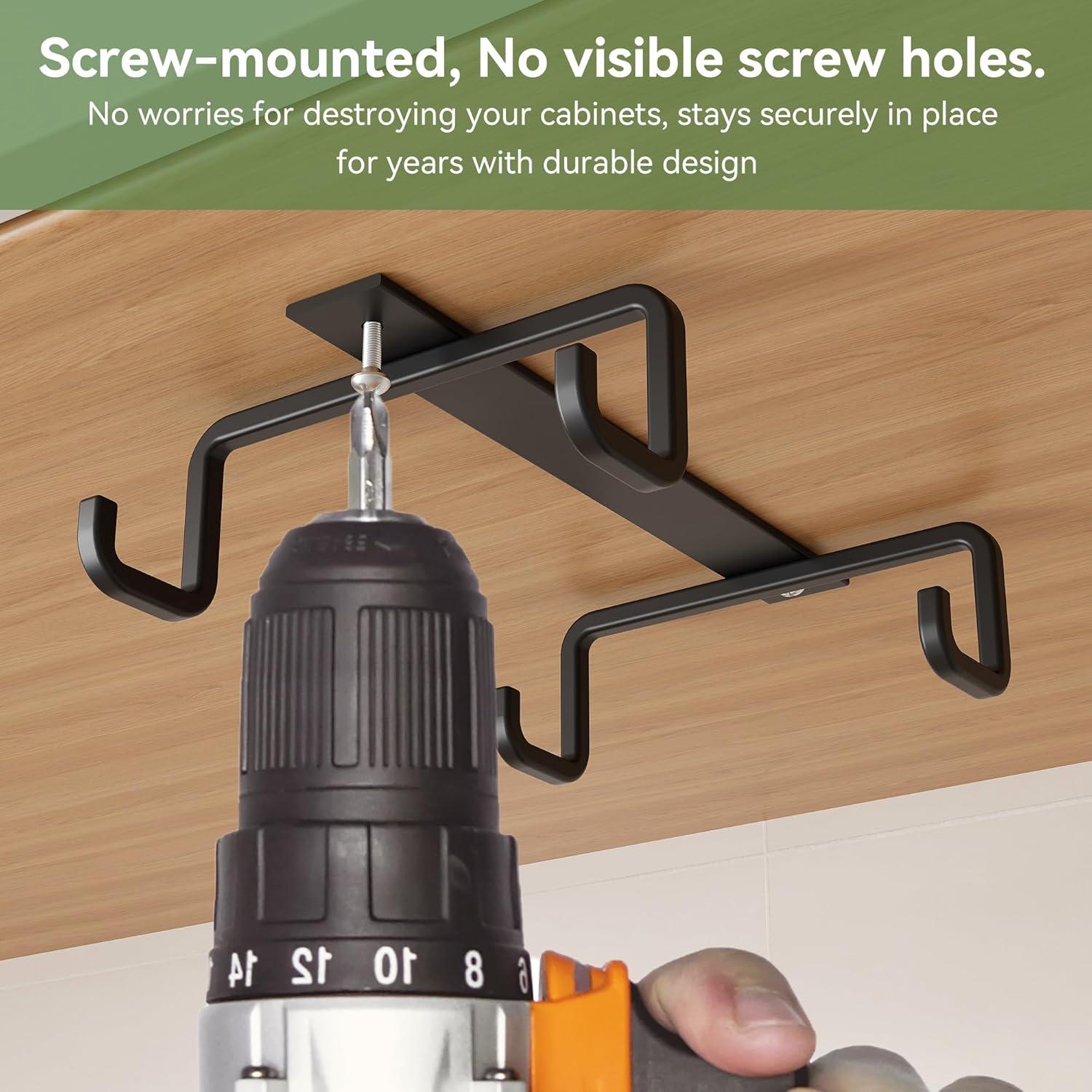 Ganchos para Tazas ECROCY Bajo Gabinete Metal Negro 12 Piezas