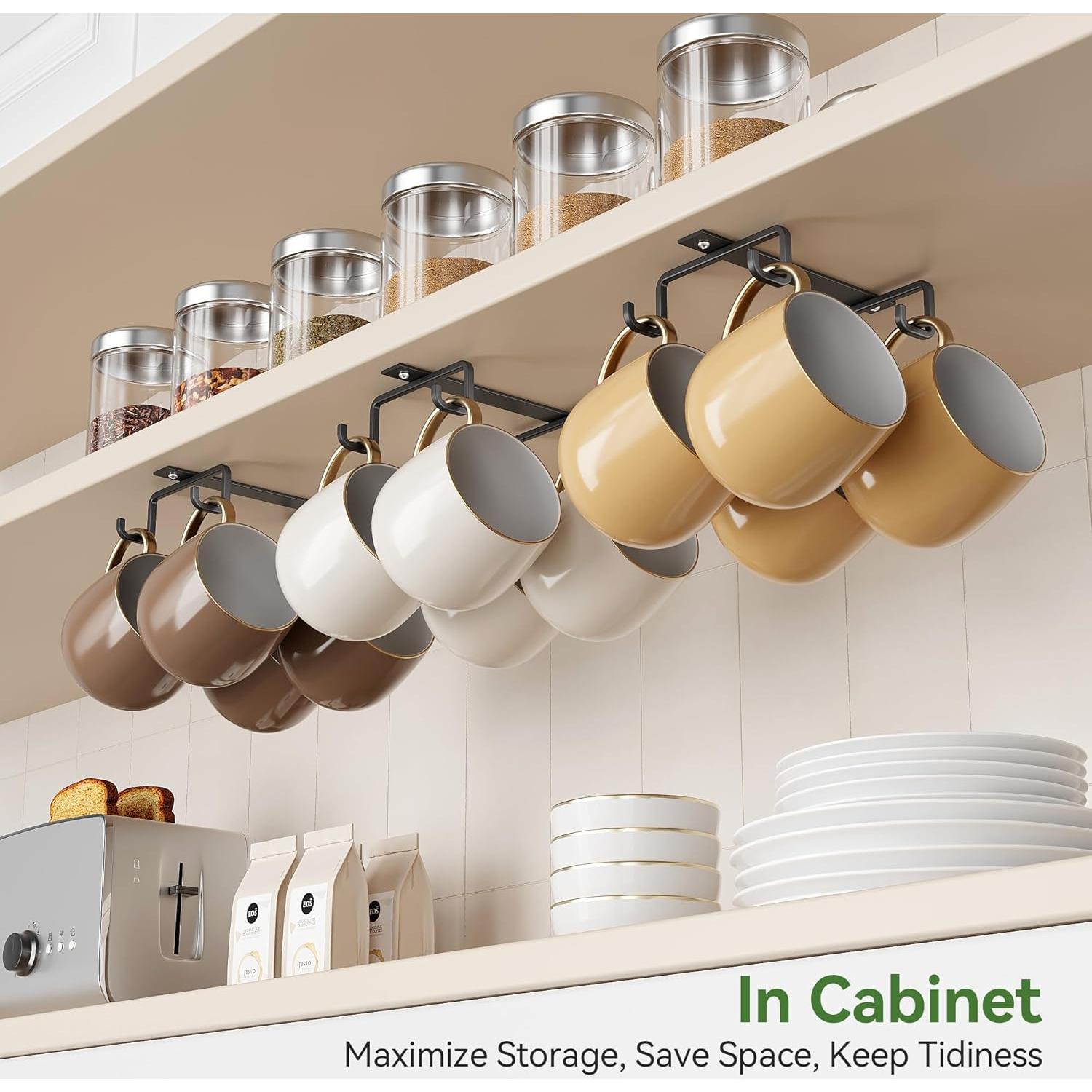 Ganchos para Tazas ECROCY Bajo Gabinete Metal Negro 12 Piezas