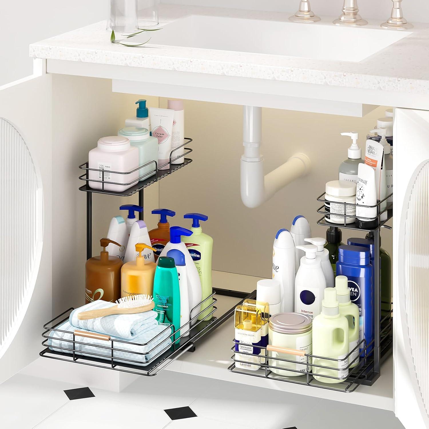 LAMU Organizadores Bajo Fregadero 2 Niveles Negro 39.9x30.2x37.8 cm